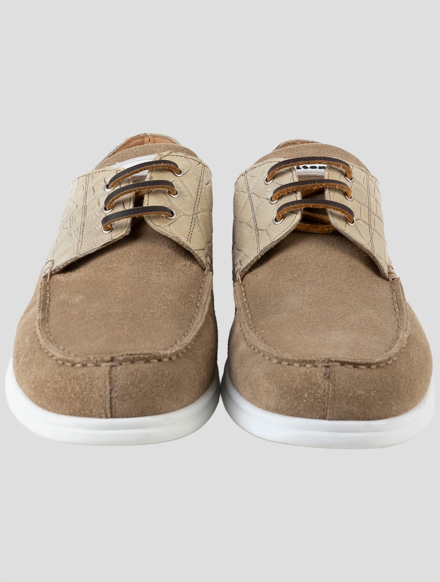 Kiton Beige Crocodile Leather Suede Loafers