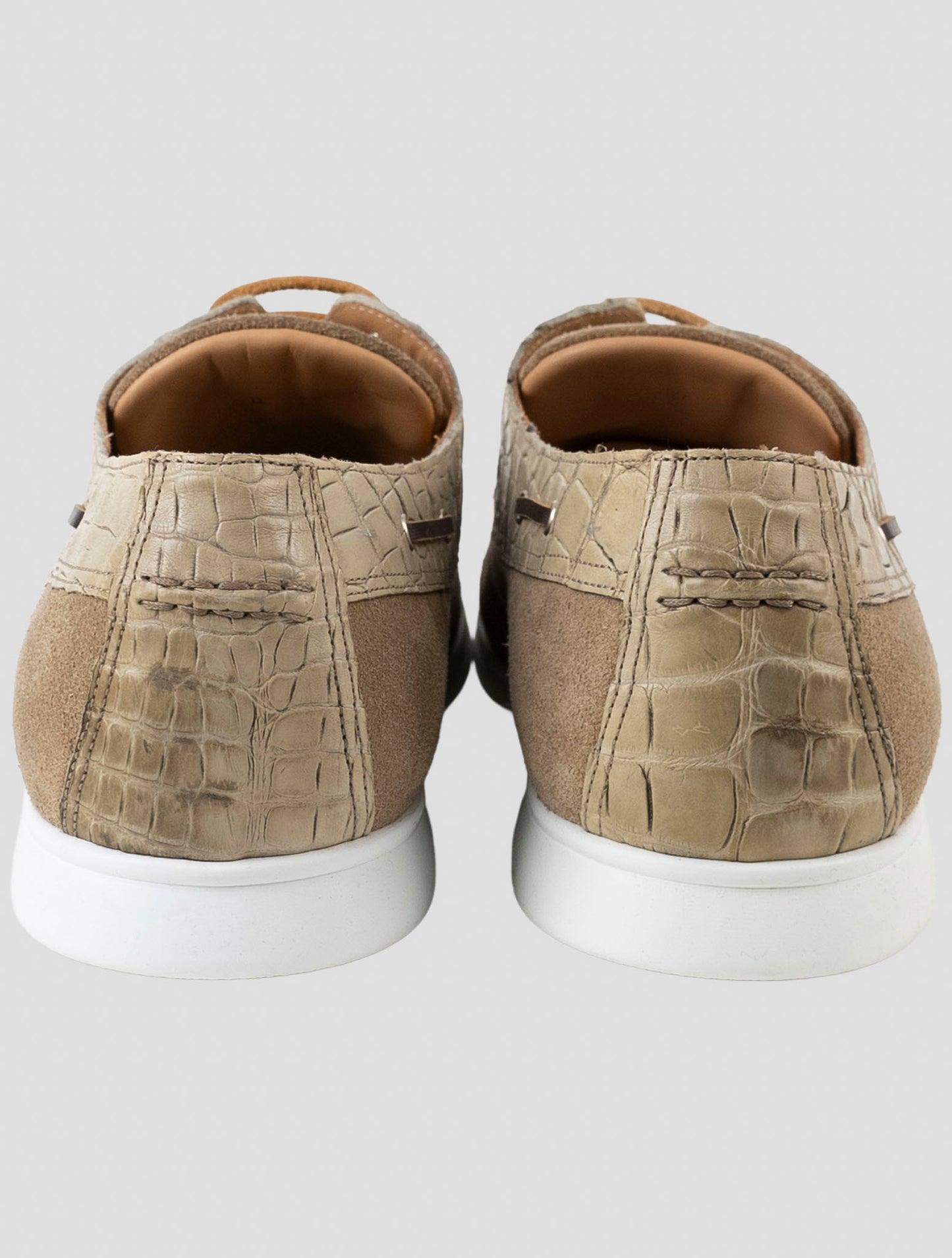 Kiton Beige Crocodile Leather Suede Loafers