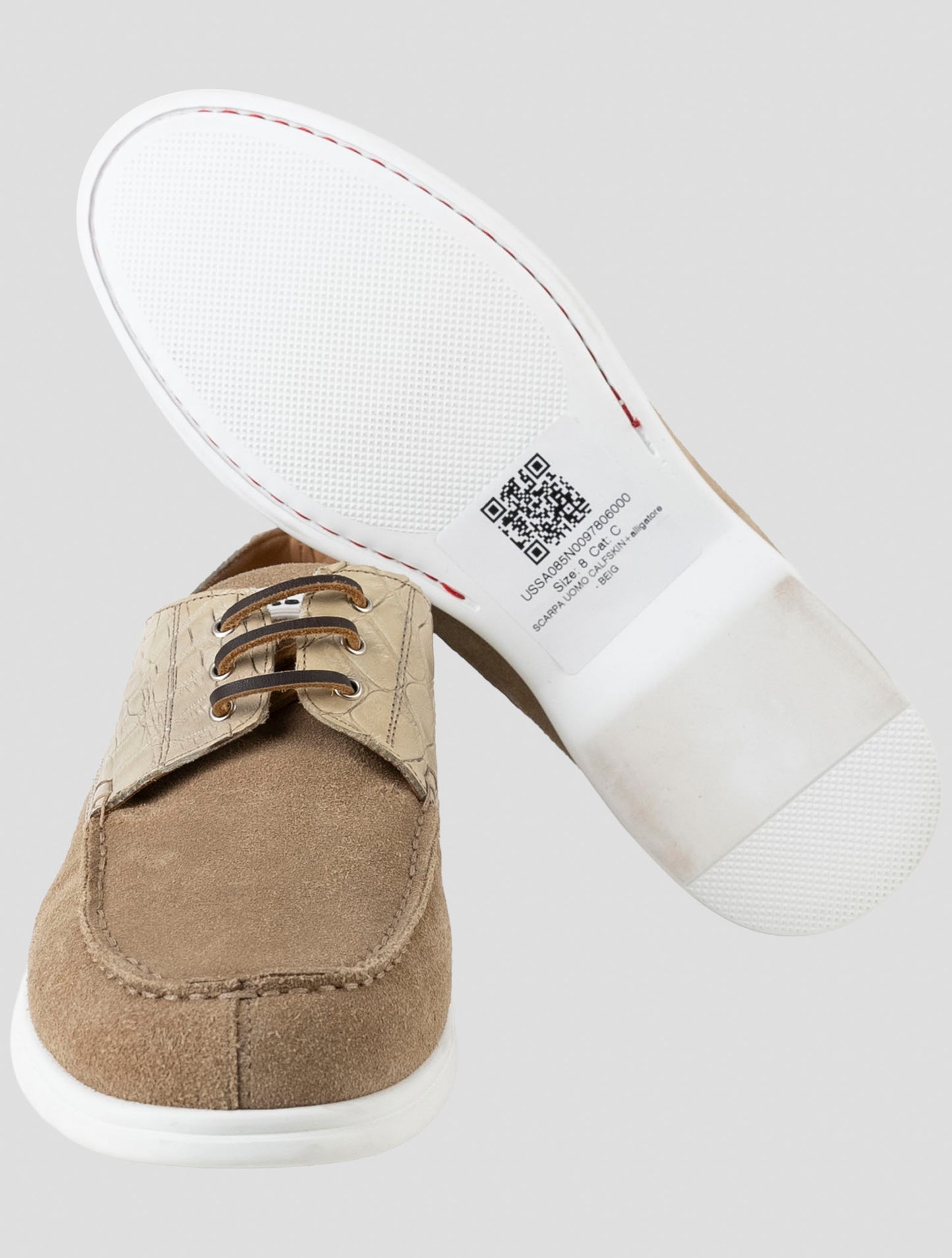 Kiton Beige Crocodile Leather Suede Loafers