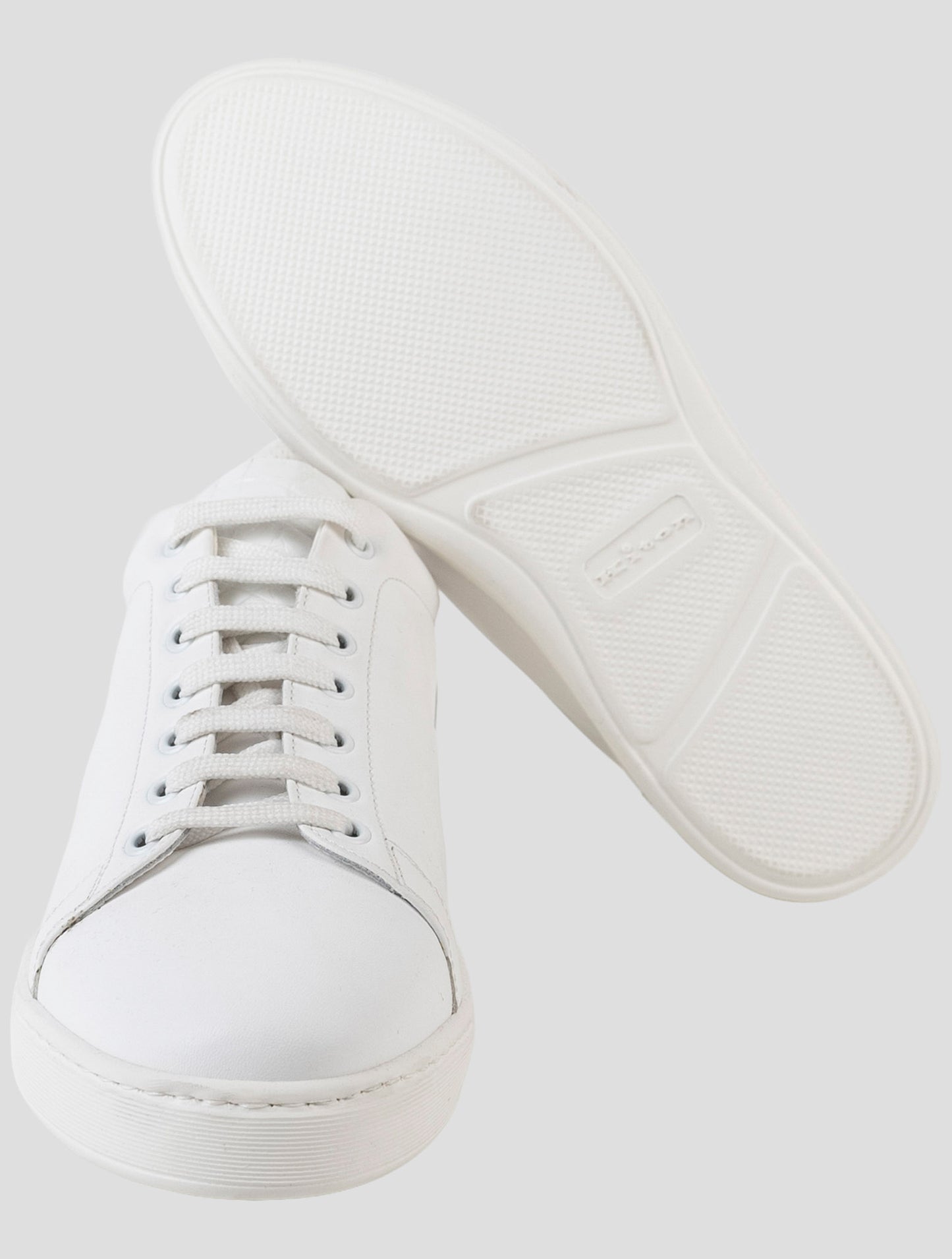 Kiton White Leather Crocodile Leather Suede Sneakers