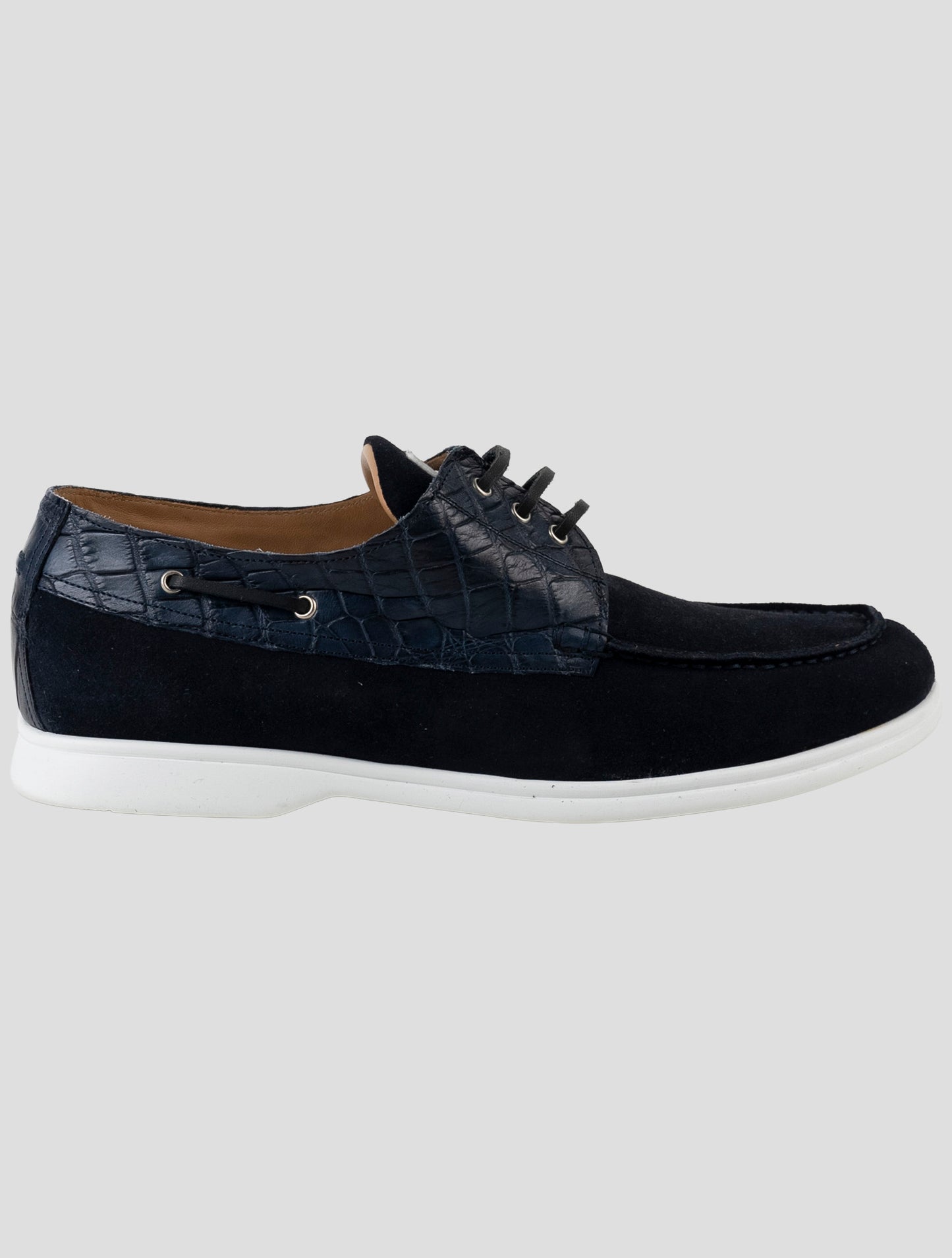 Kiton Blue Leather Crocodile Leather Suede Loafers