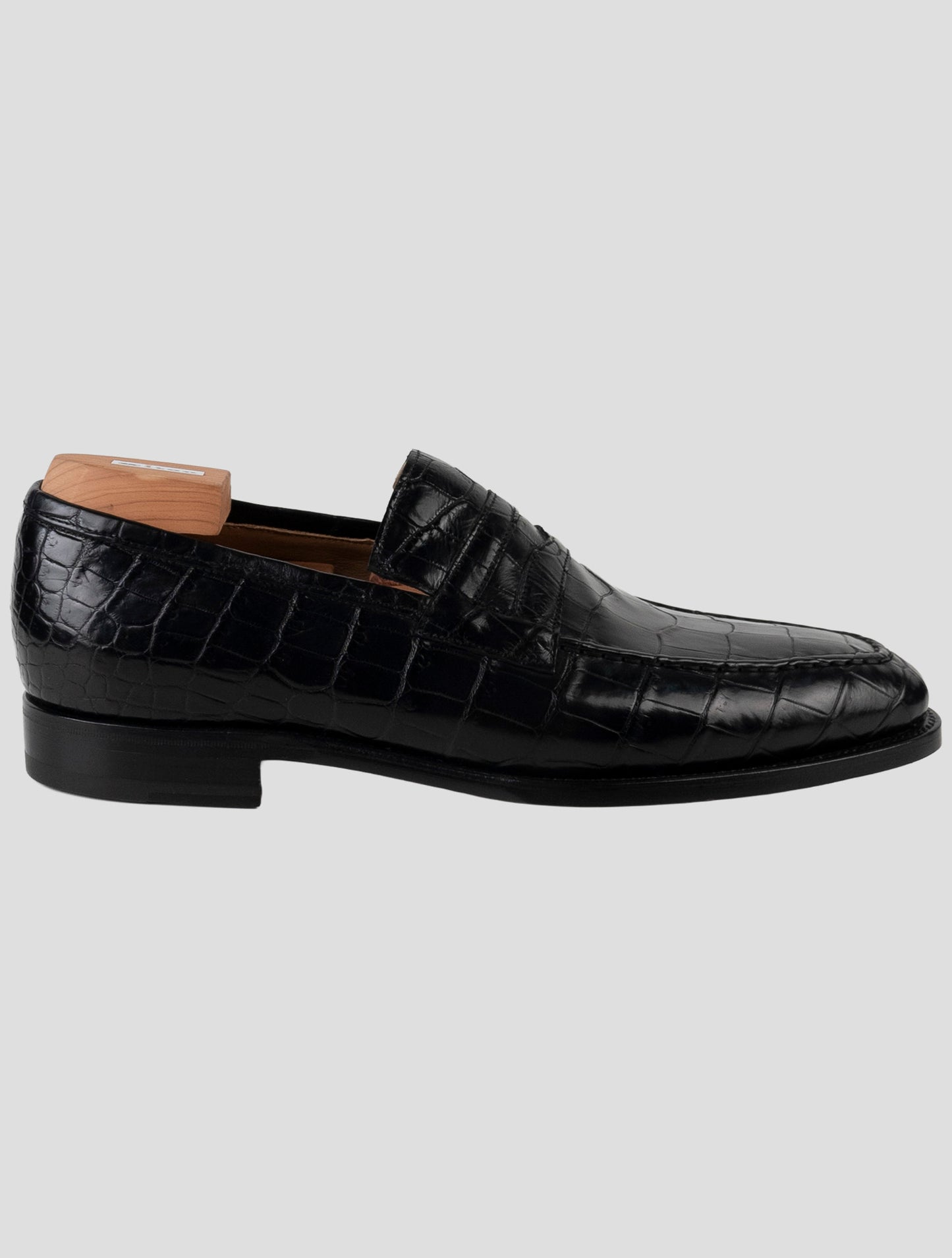 Kiton Black Leather Crocodile Loafers