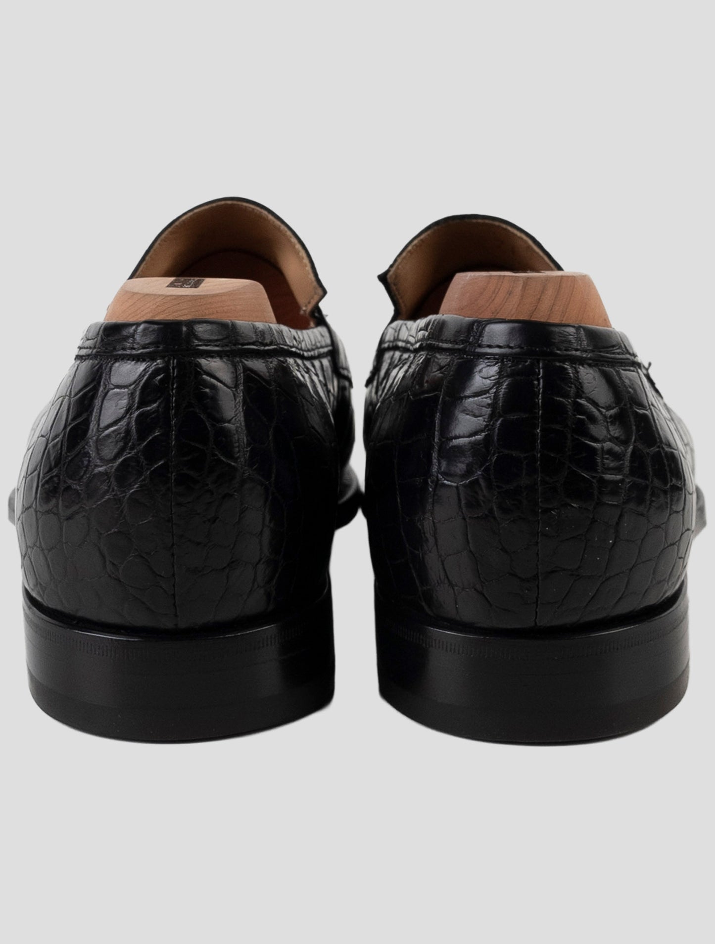 Kiton Black Leather Crocodile Loafers