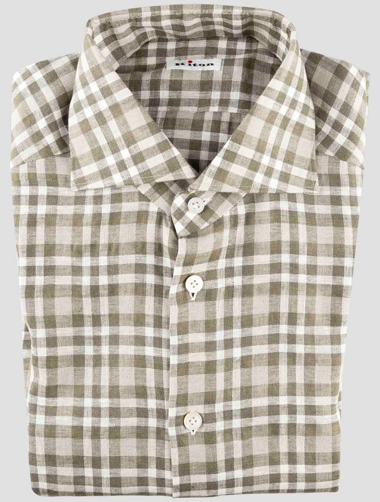 Kiton Green White Linen Pl Ea Shirt