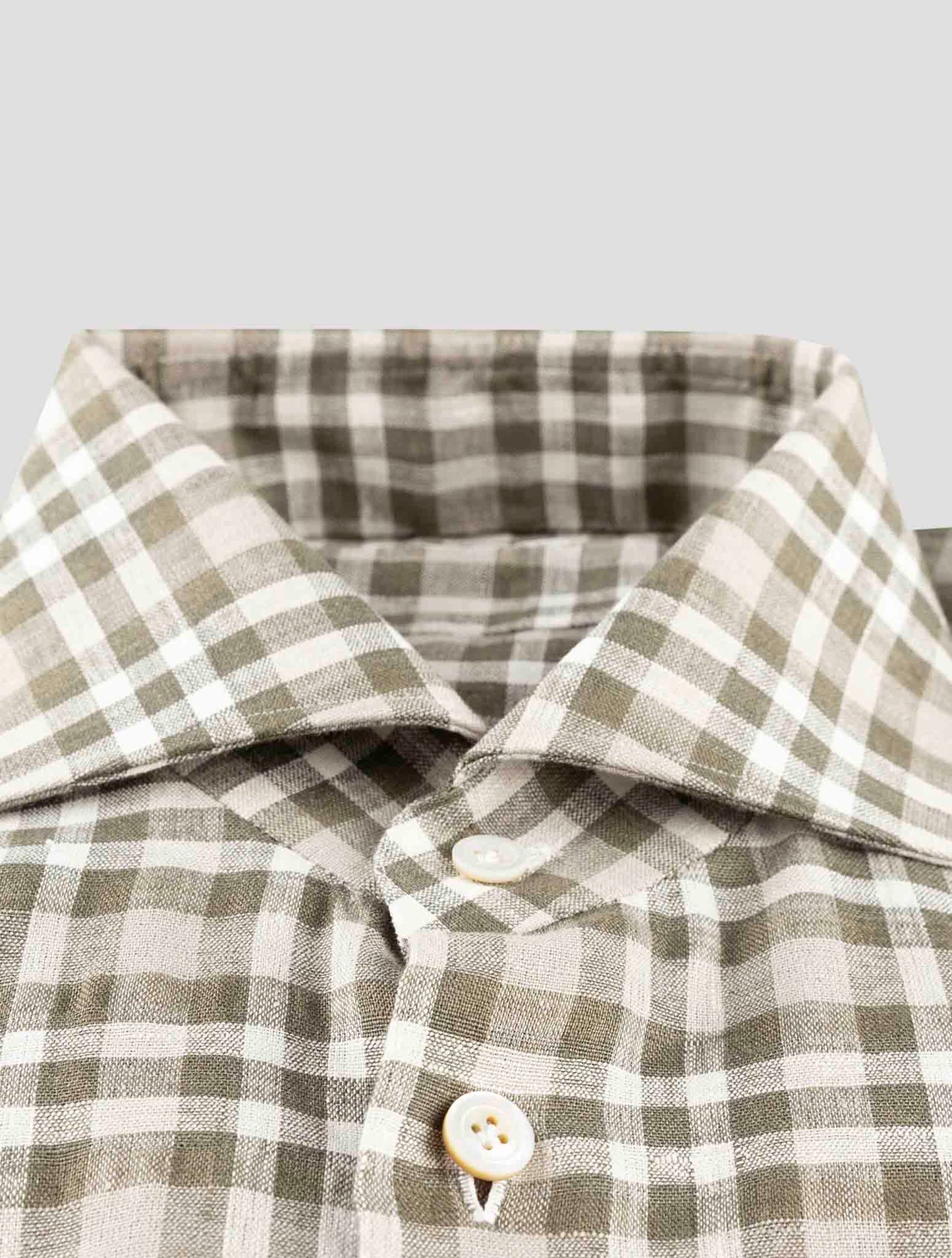 Kiton Green White Linen Pl Ea Shirt