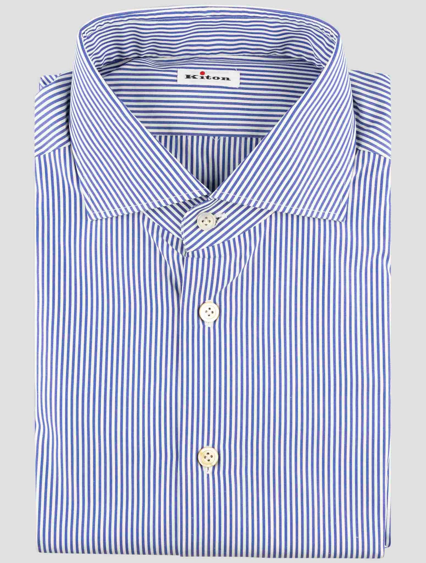 Kiton Blue White Cotton Linen Shirt