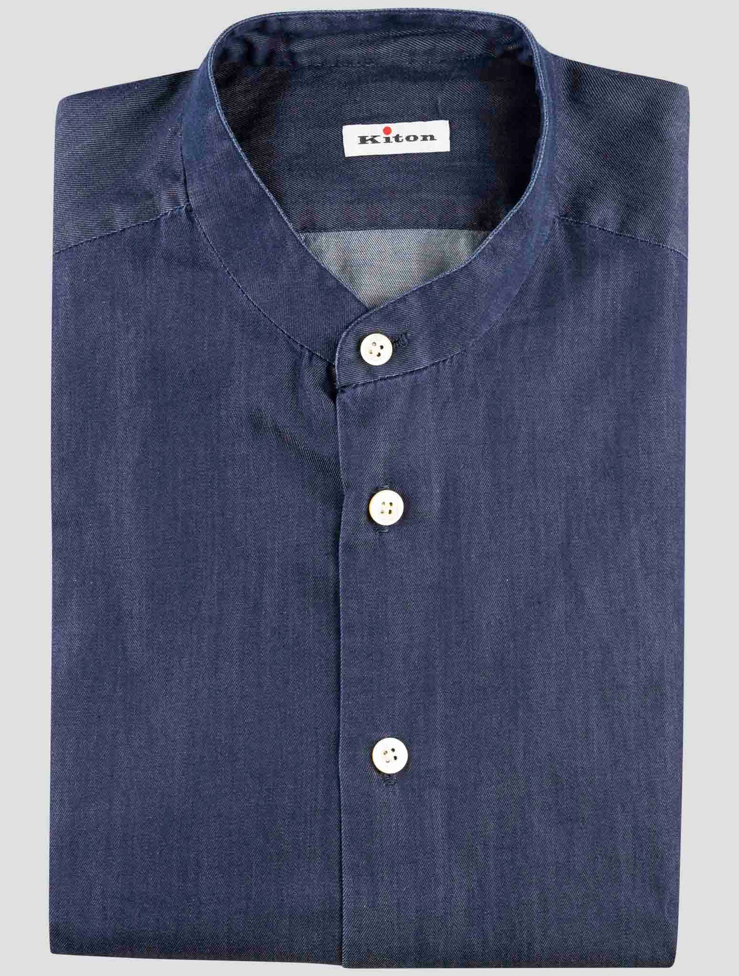 Kiton Blue Cotton Korean Shirt