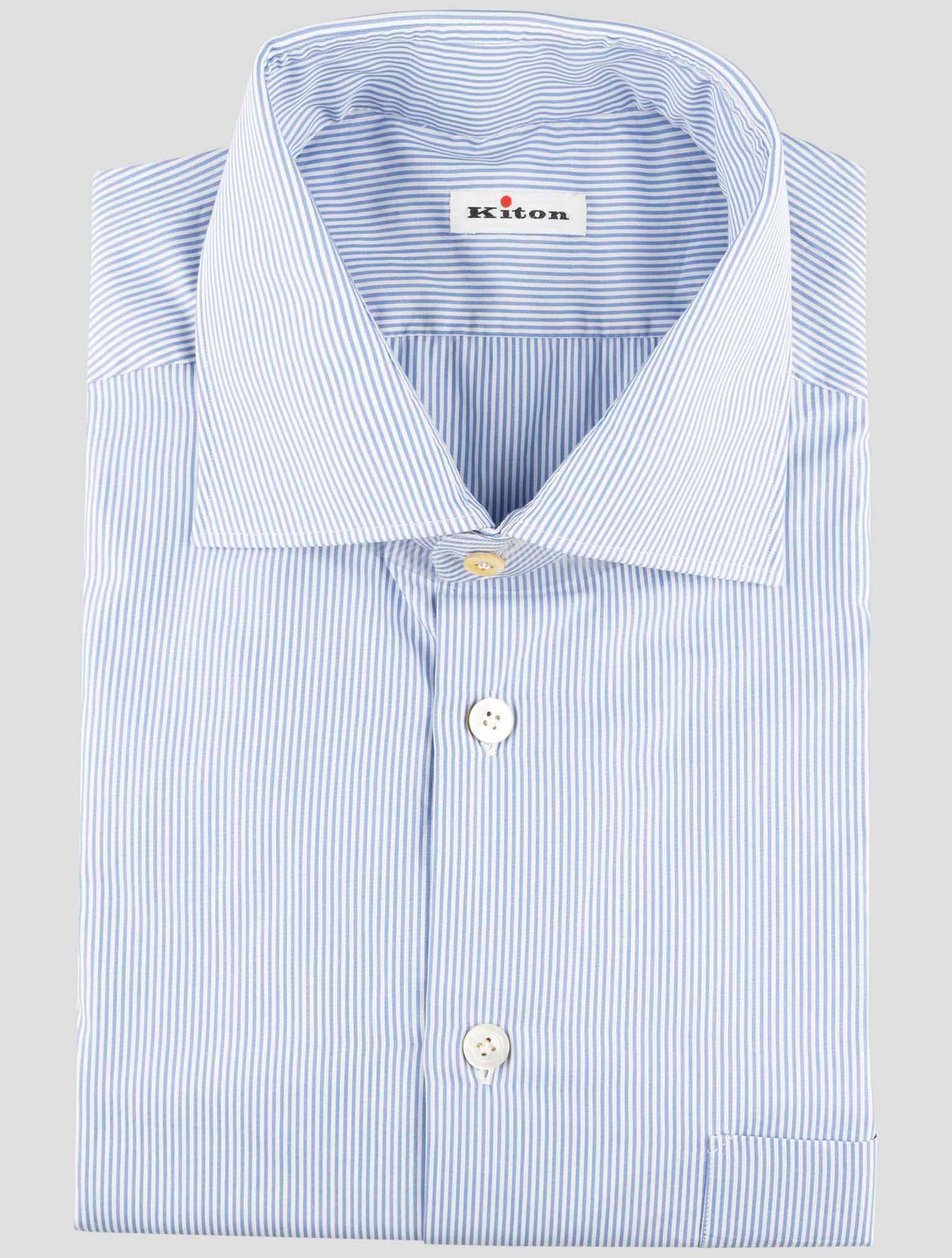 Kiton Blue White Cotton Shirt