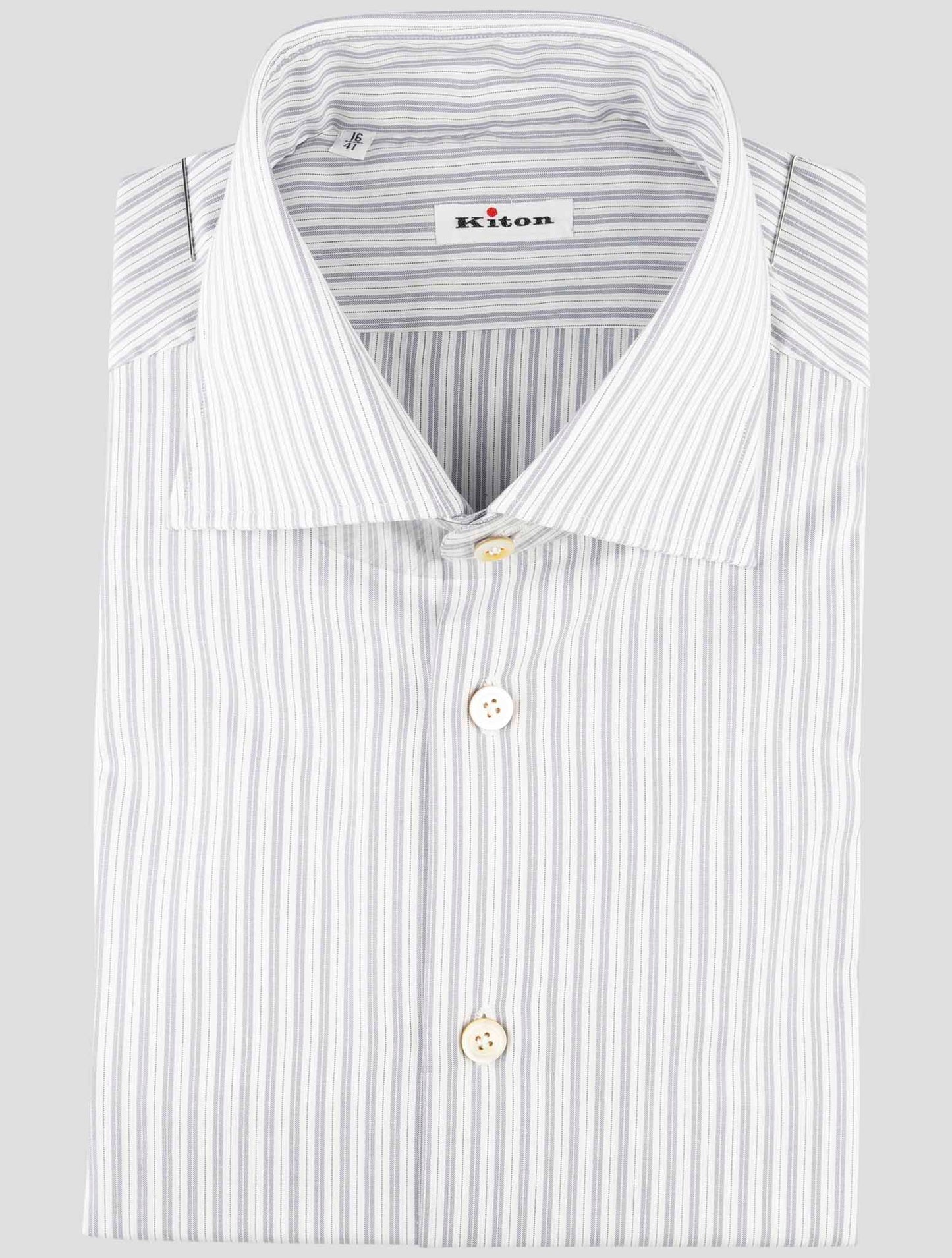 Kiton Gray White Cotton Shirt