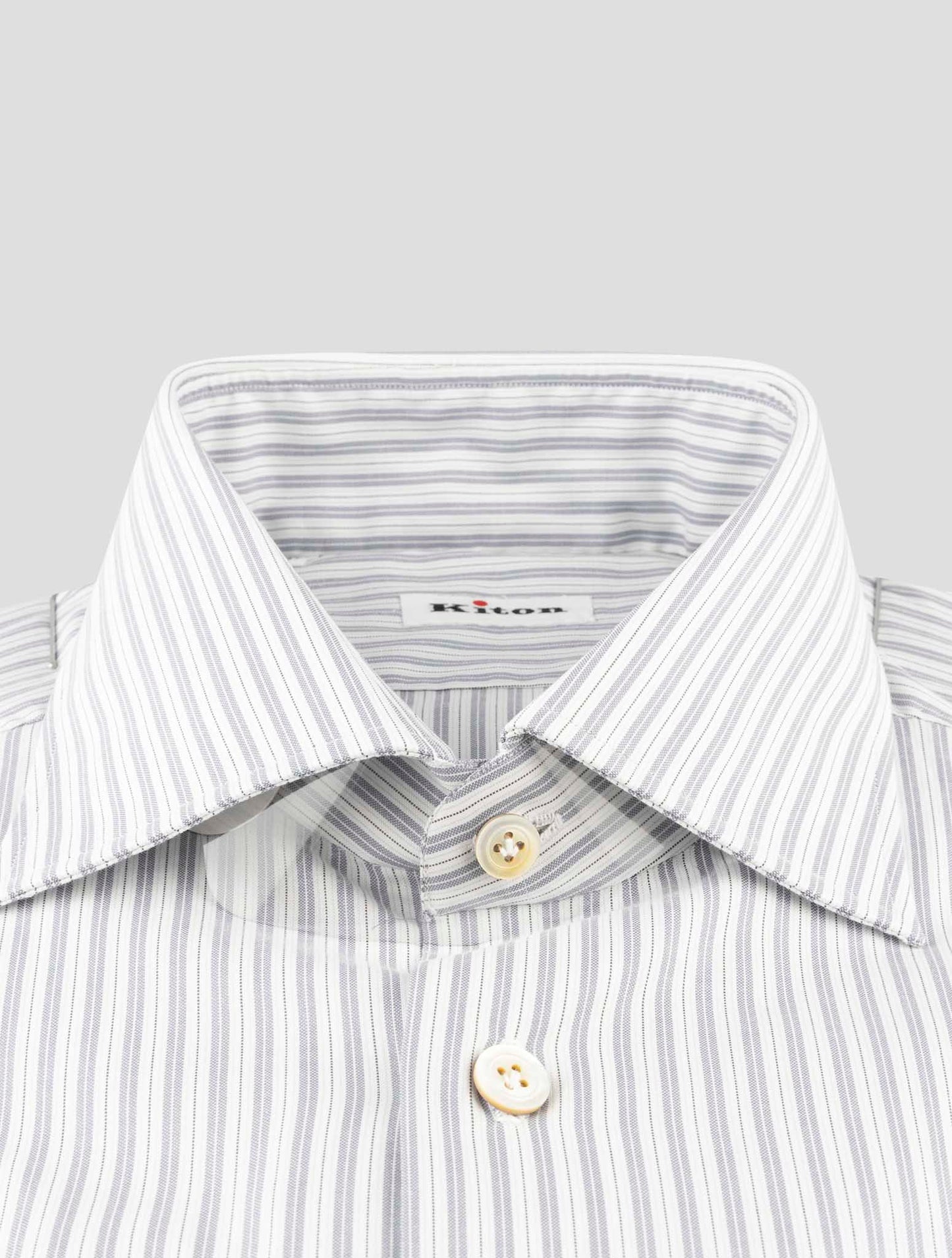 Kiton Gray White Cotton Shirt