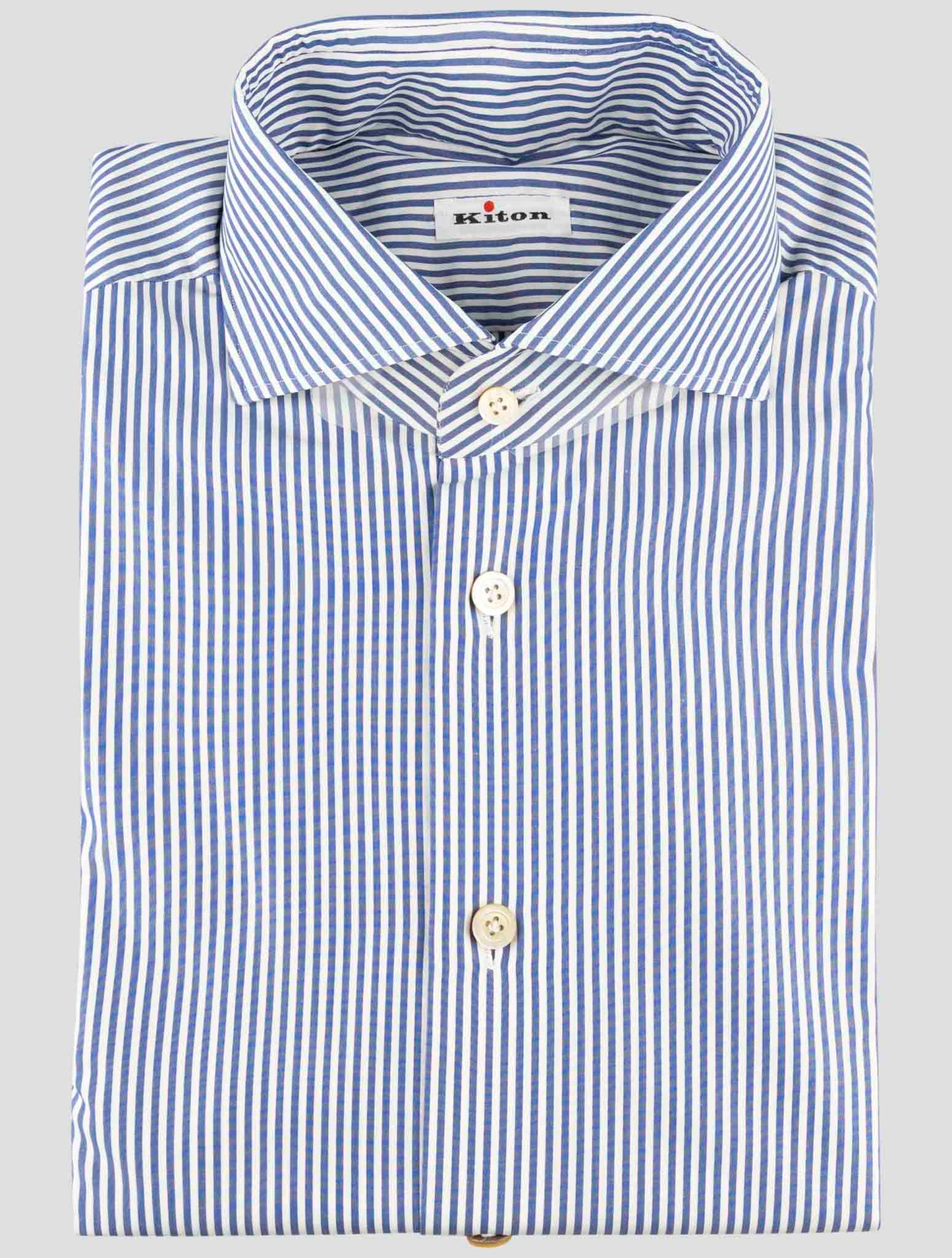 Kiton Blue White Cotton Shirt