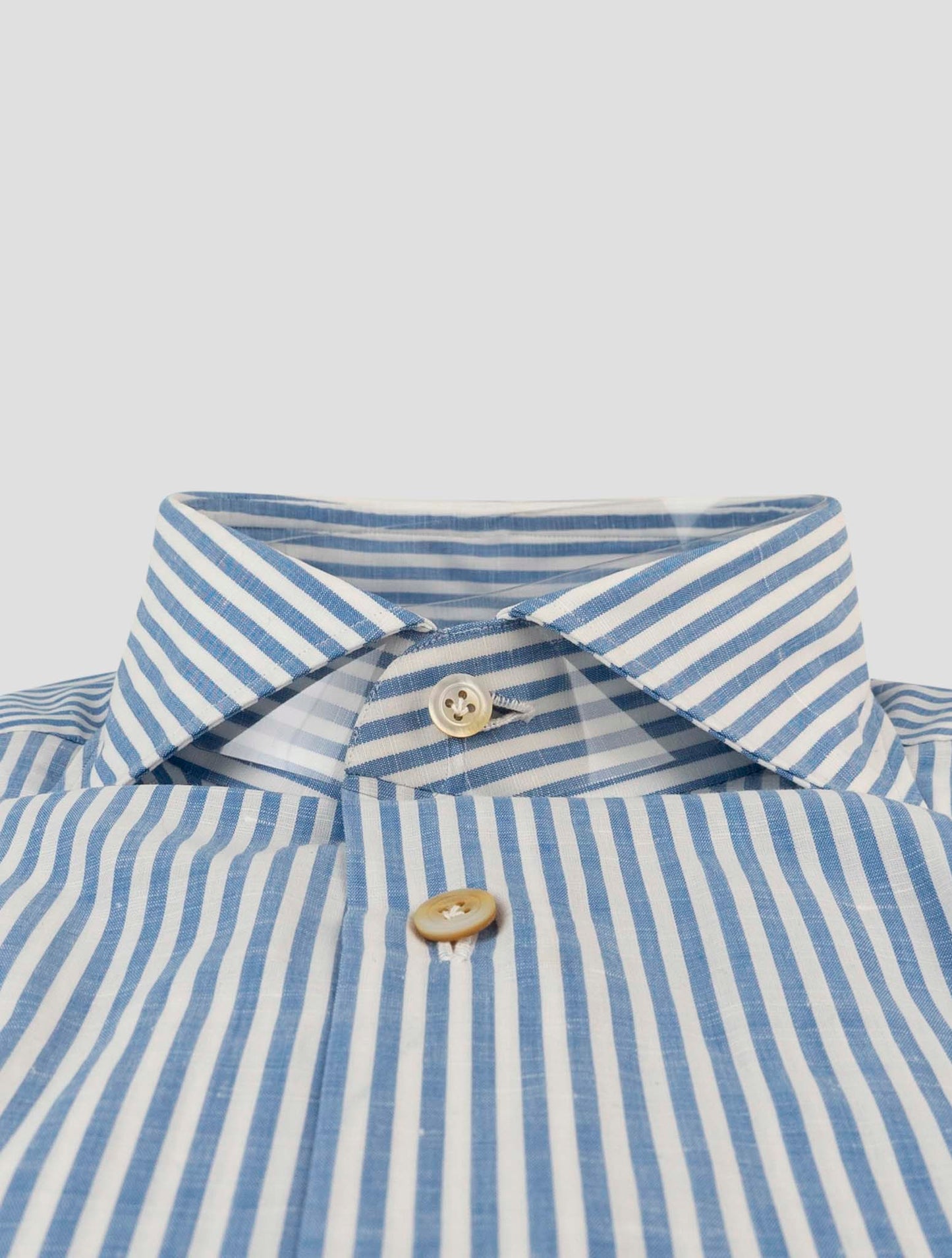 Kiton Blue White Cotton Linen Shirt