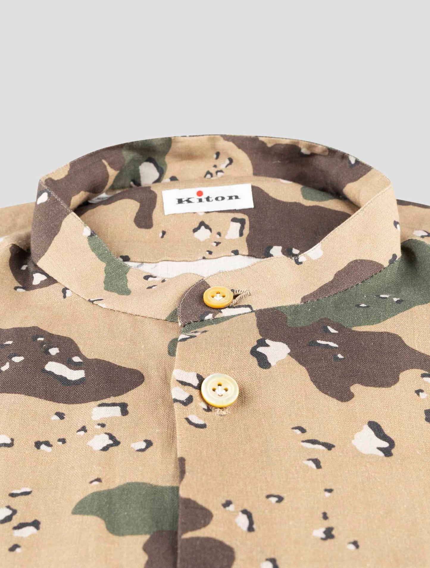 Kiton Green Brown Linen Korean Shirt