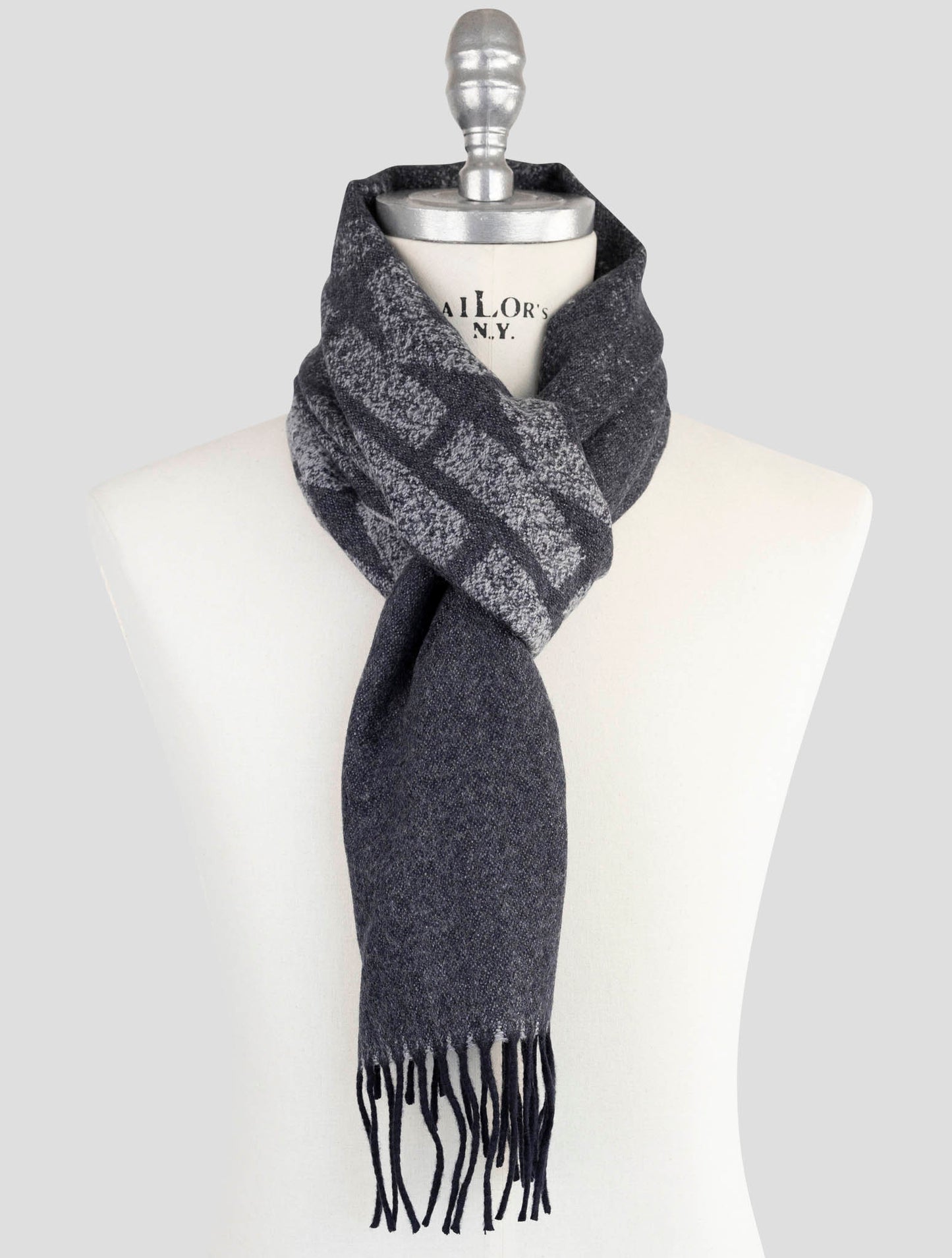 Kiton Gray Cashmere Virgin Wool Scarf