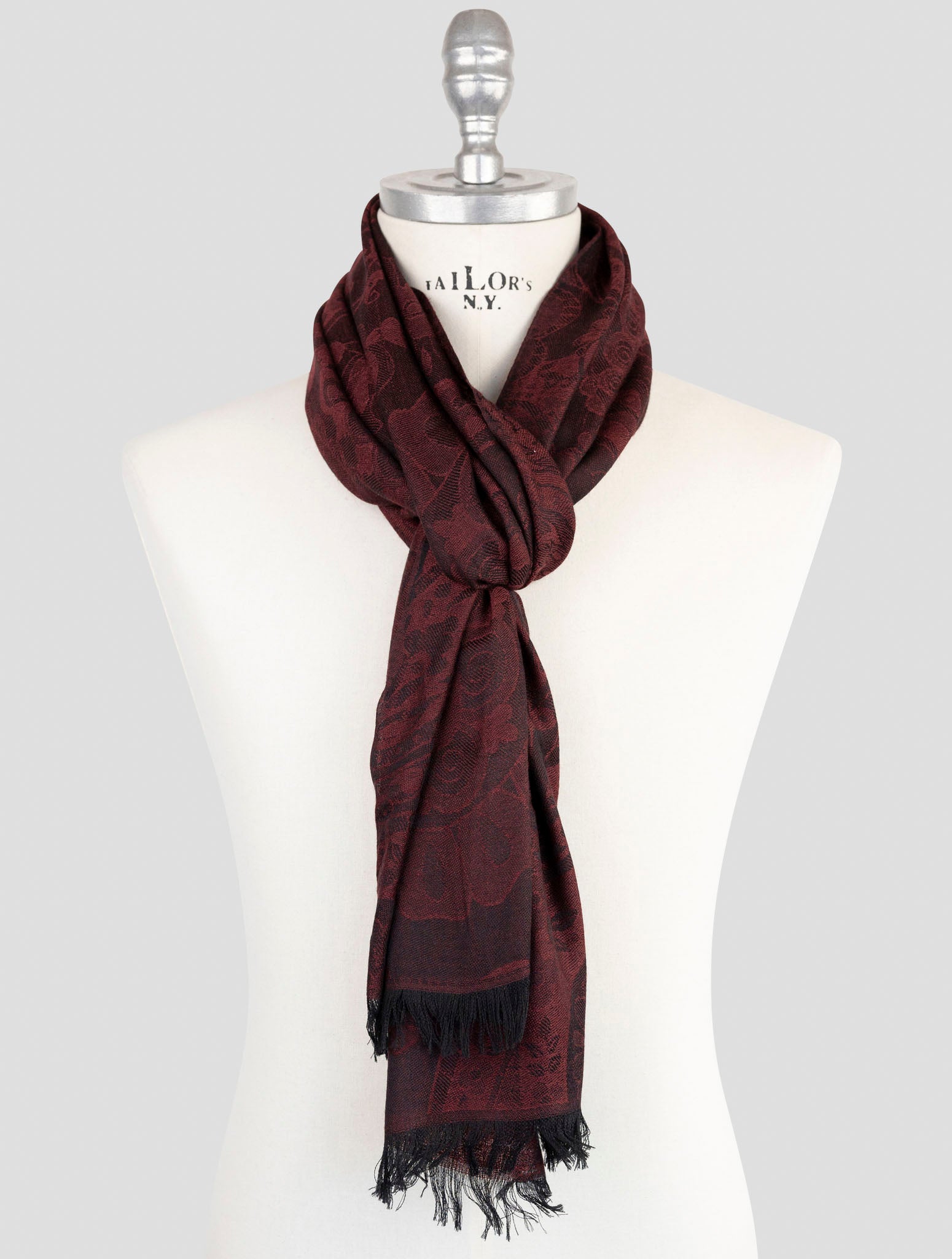 Kiton Burgundy Cashmere Silk Scarf
