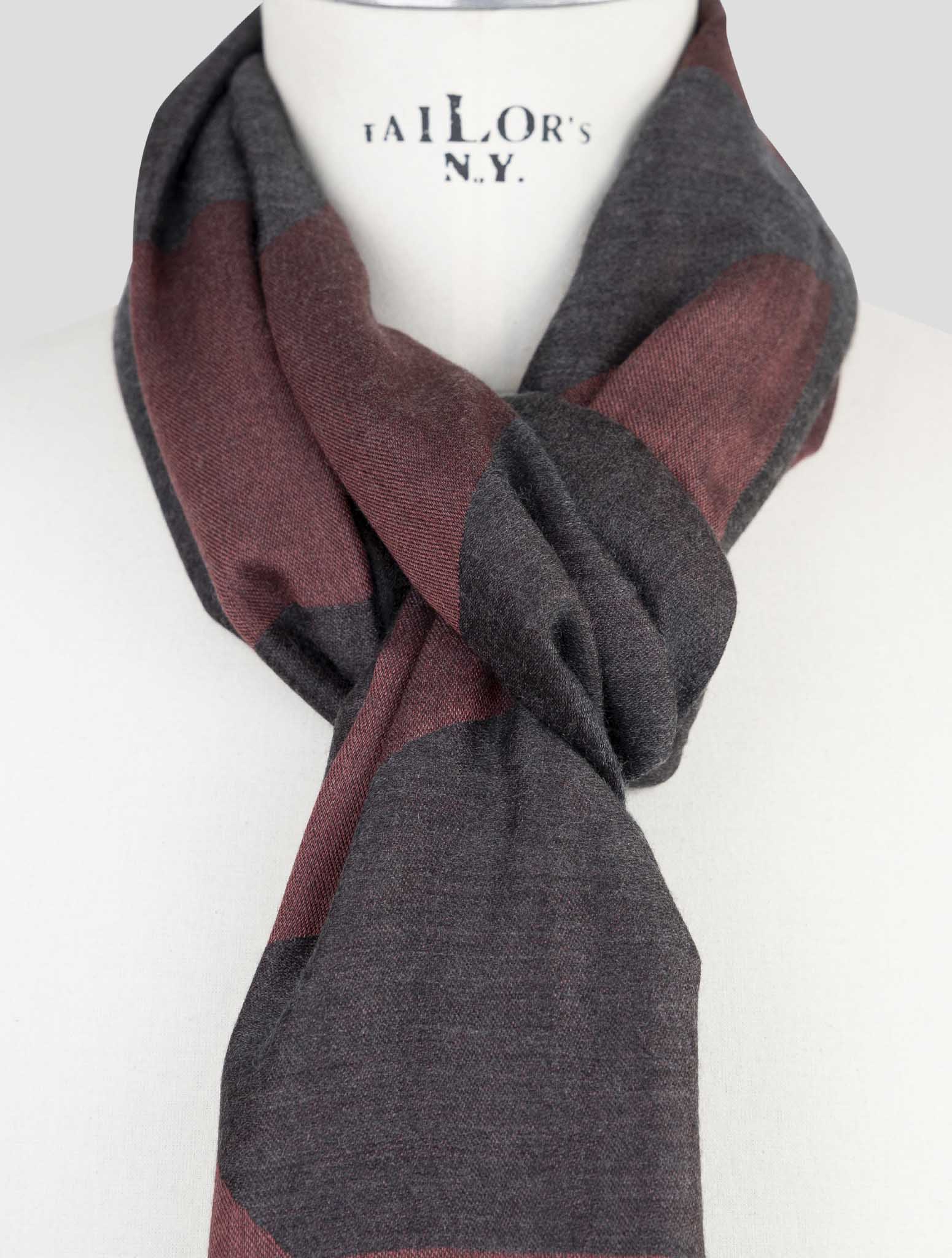 Kiton Burgundy Gray Cashmere Silk Scarf