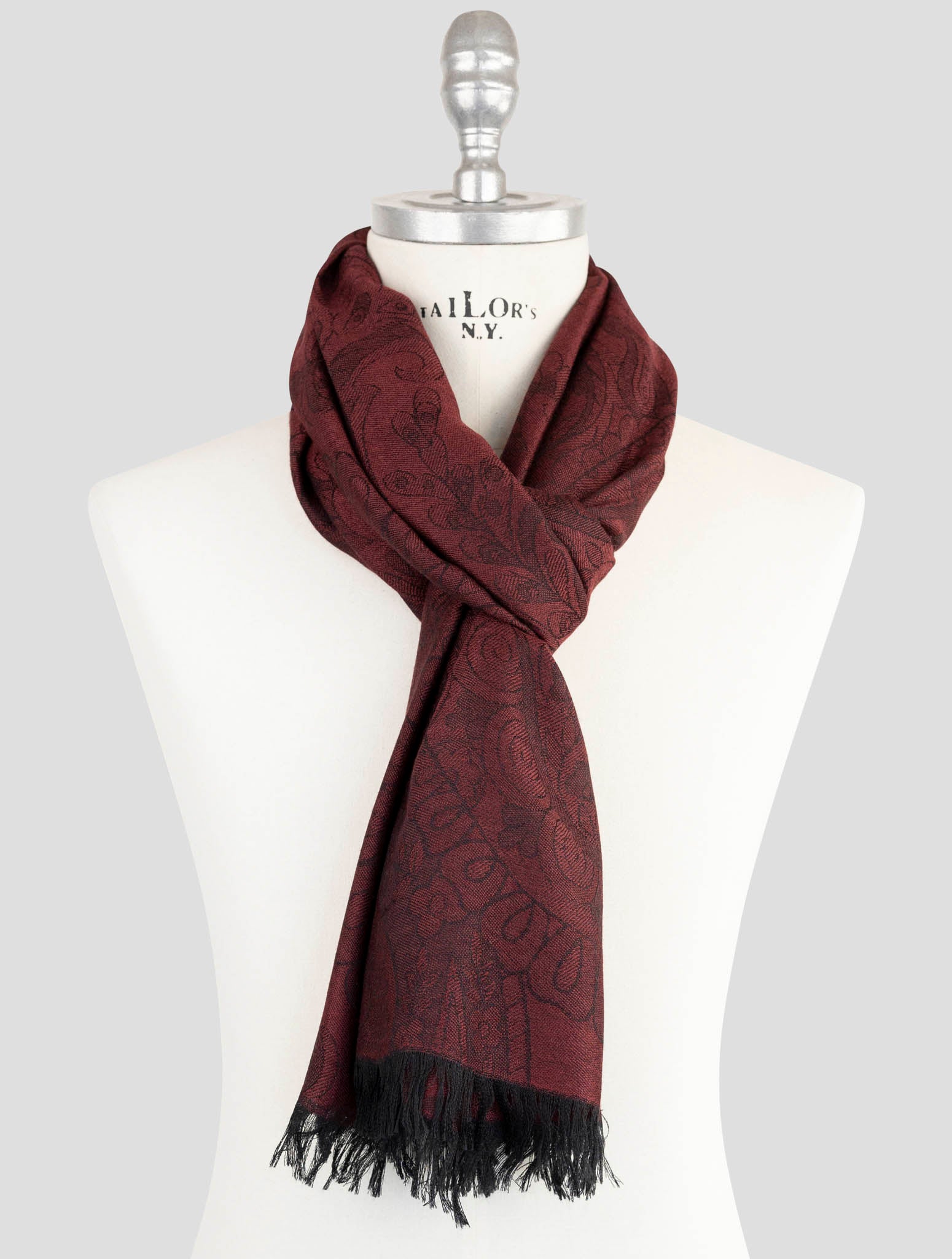 Kiton Burgundy Cashmere Silk Scarf