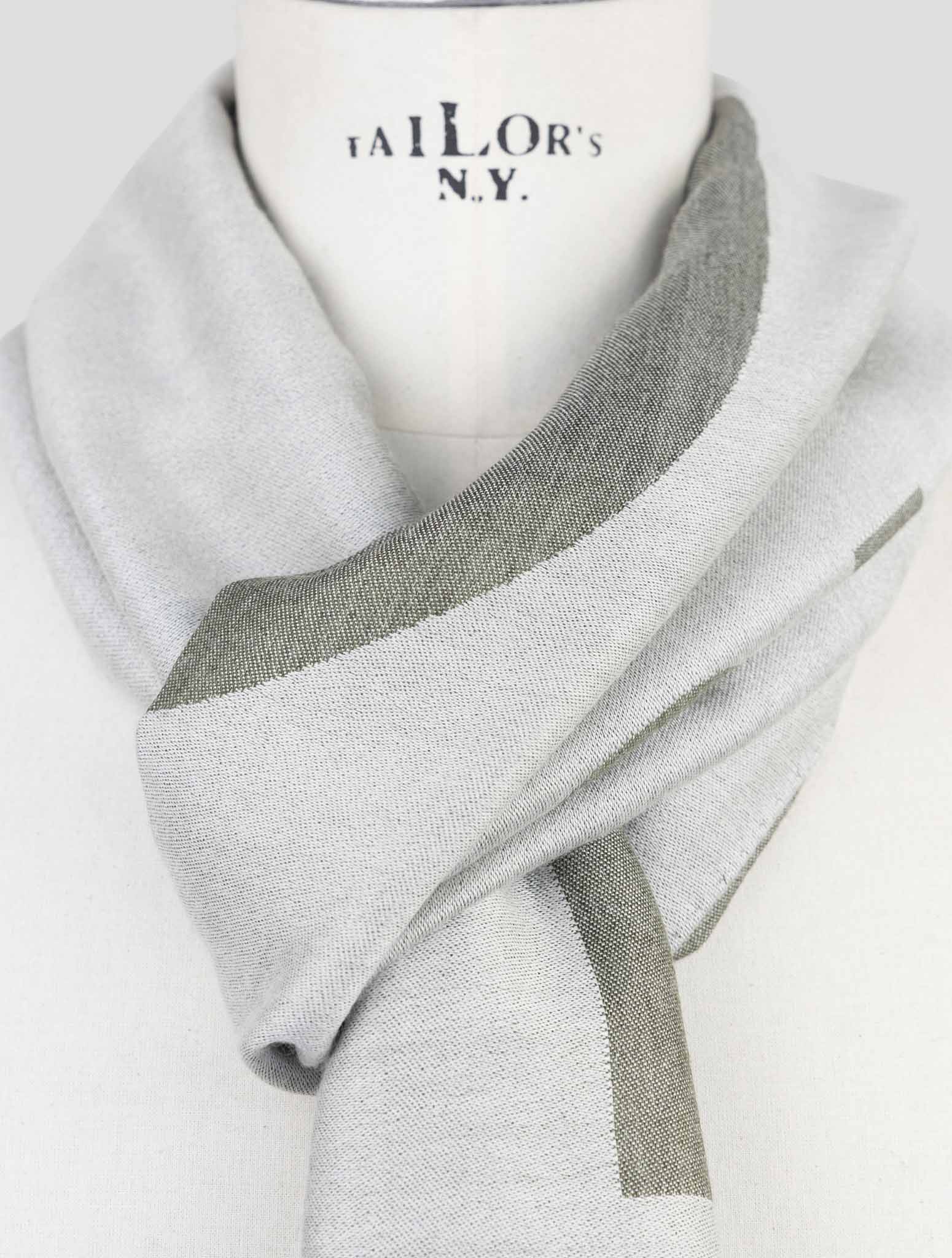 Kiton Green Gray Cashmere Silk Scarf
