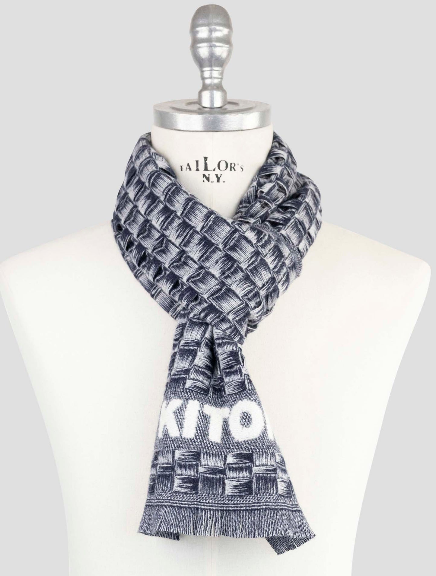 Kiton Blue White Cashmere Scarf