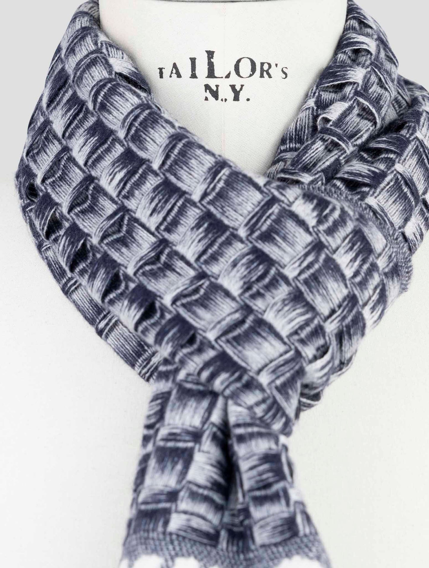 Kiton Blue White Cashmere Scarf