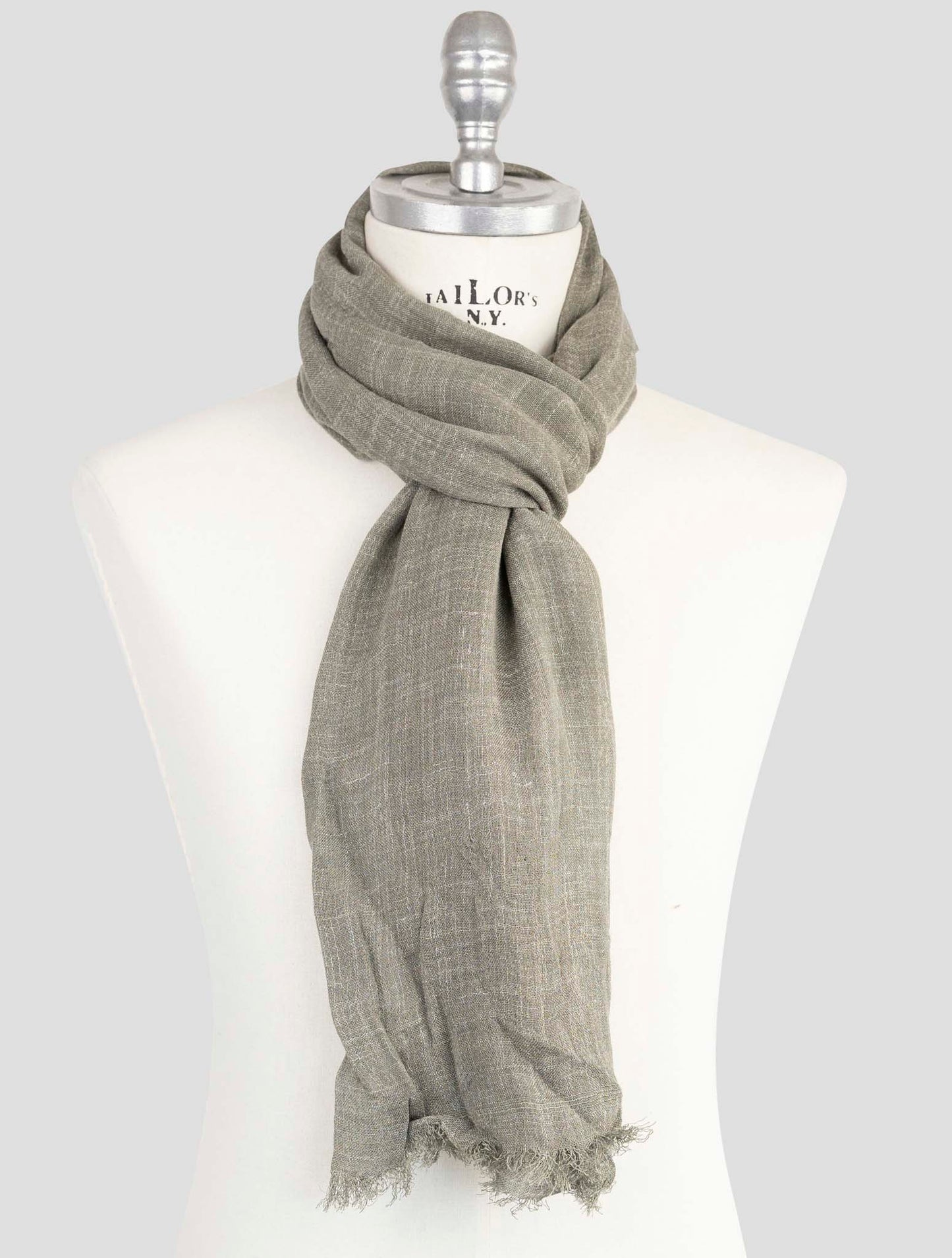 Kiton Green Silk Linen Scarf