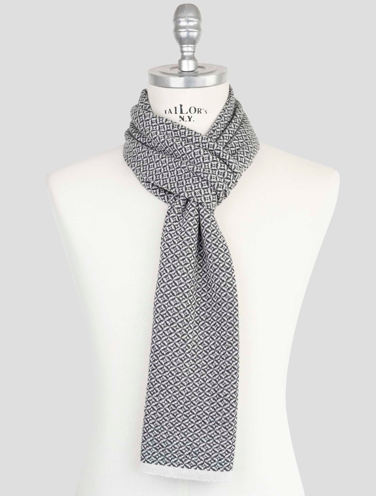 Kiton Black White Cashmere Silk Scarf