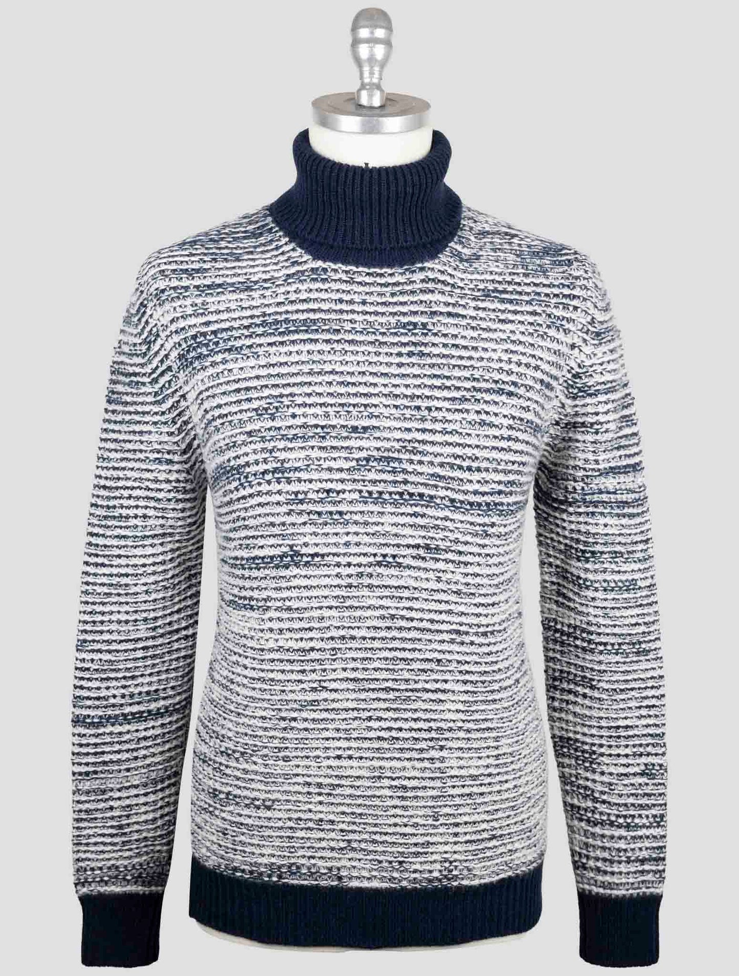 Kiton Blue White Cashmere Sweater Turtleneck