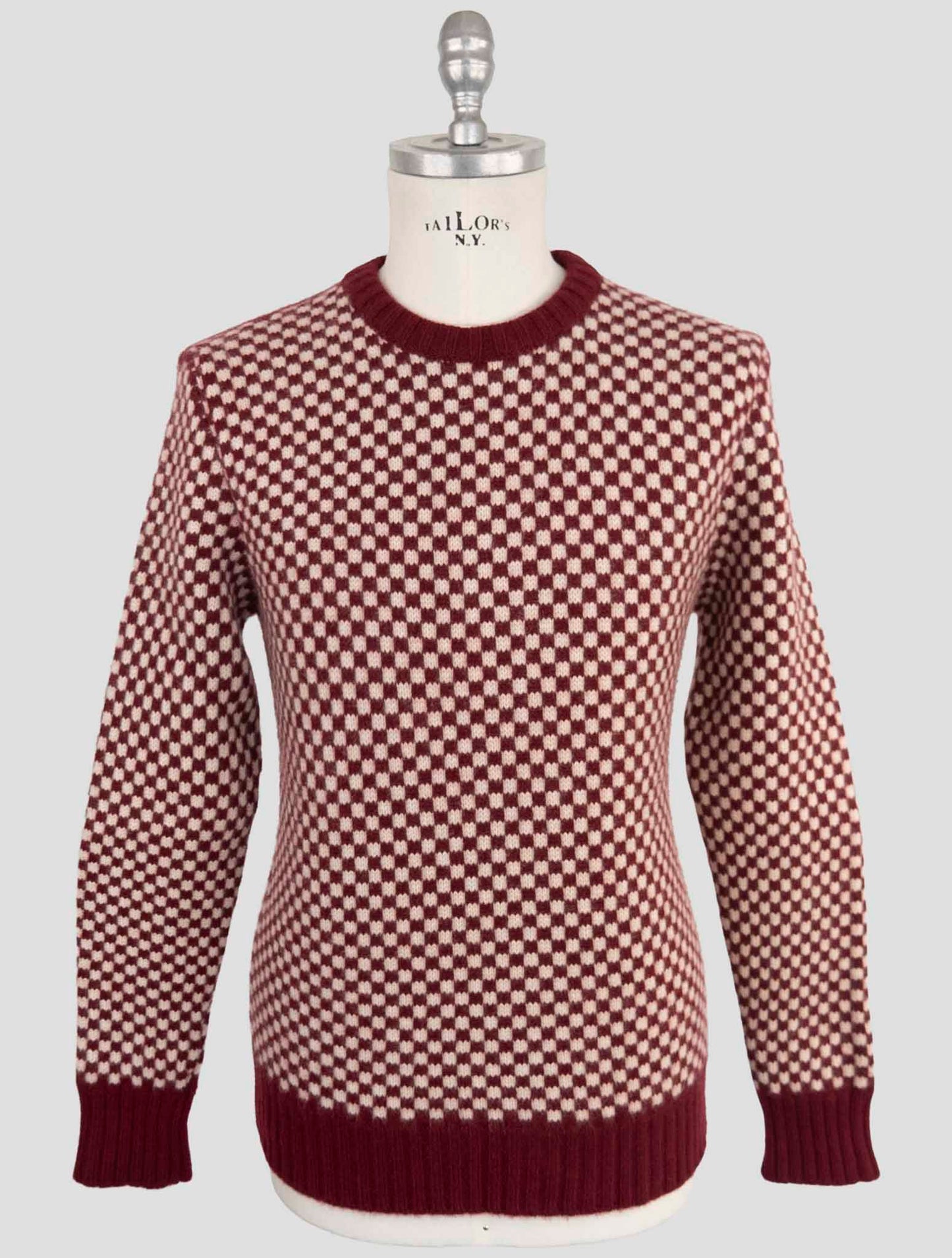 Kiton Burgundy White Cashmere Sweater Crewneck