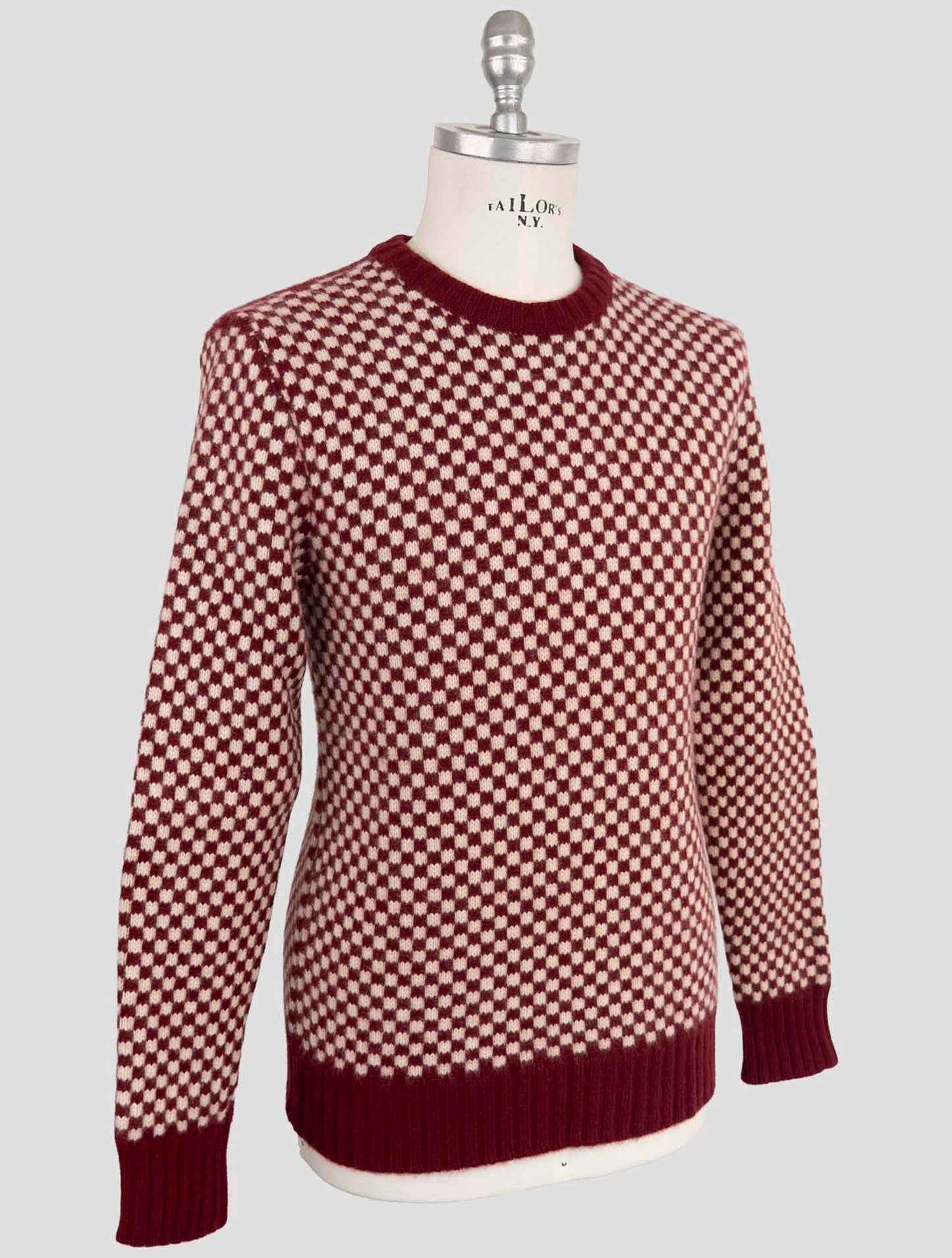 Kiton Burgundy White Cashmere Sweater Crewneck