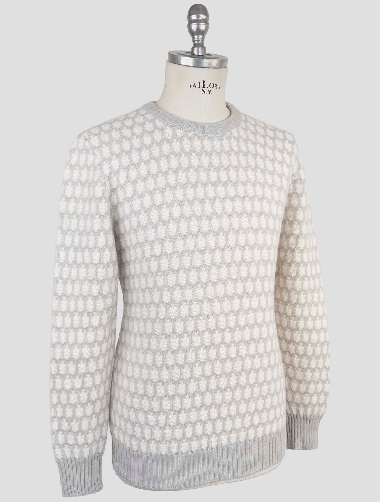 Kiton White Gray Cashmere Sweater Crewneck