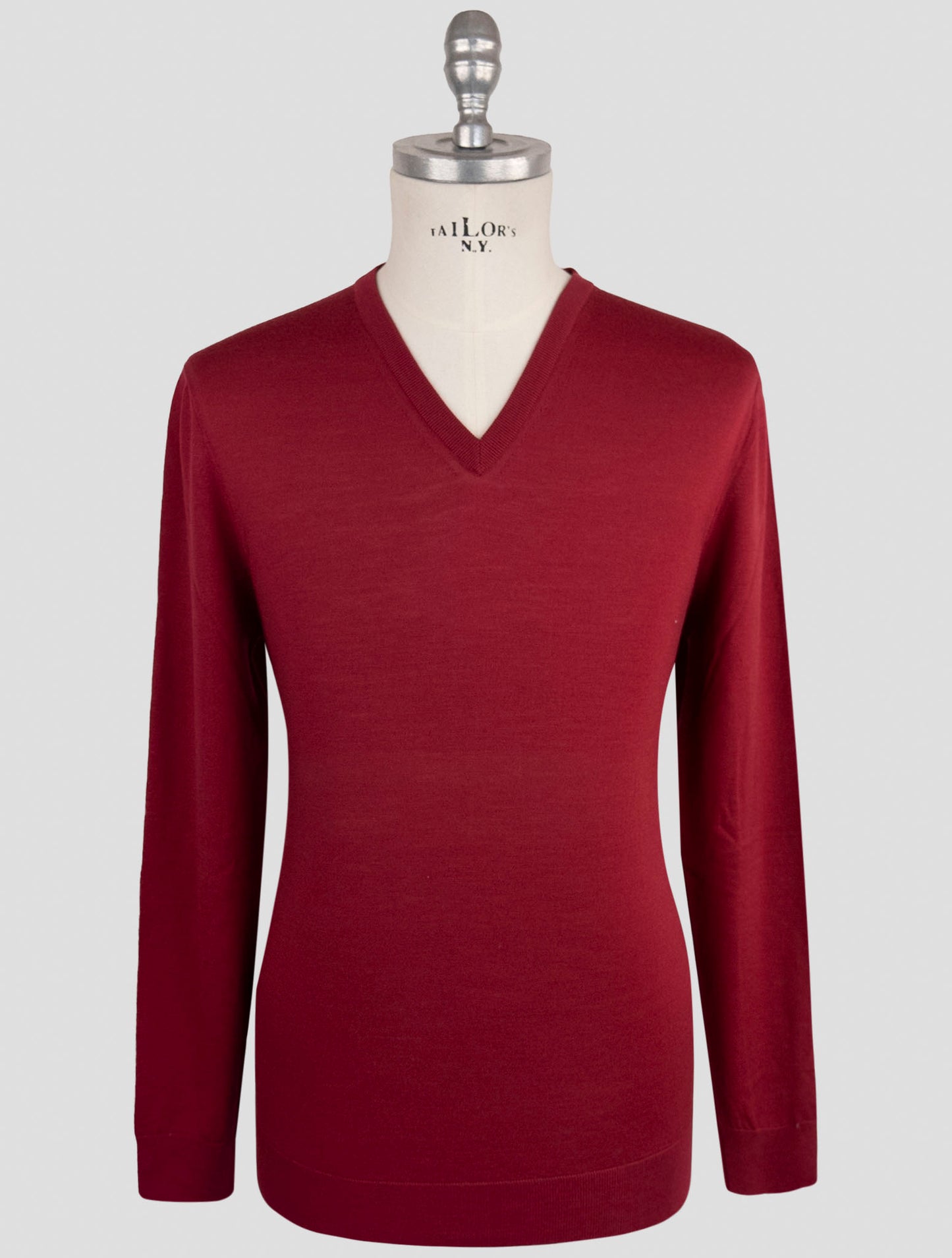 Kiton Red Wool Sweater V-Neck