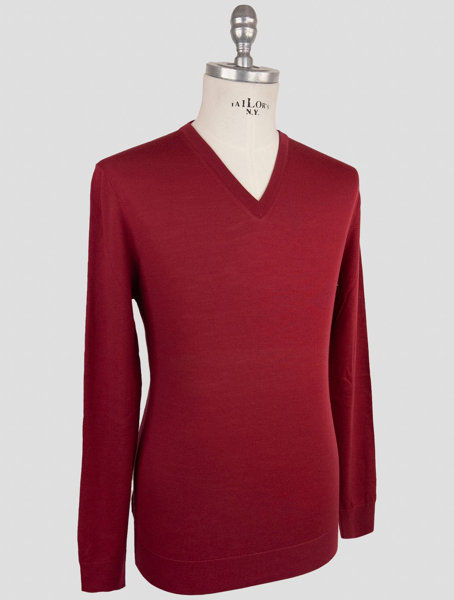 Kiton Red Wool Sweater V-Neck