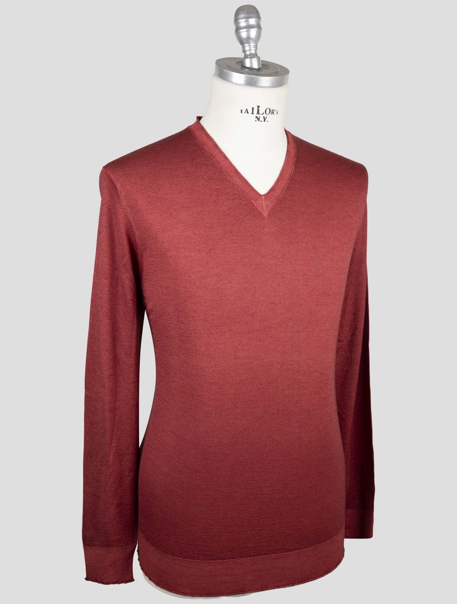 Kiton Red Cashmere Silk Sweater V-Neck