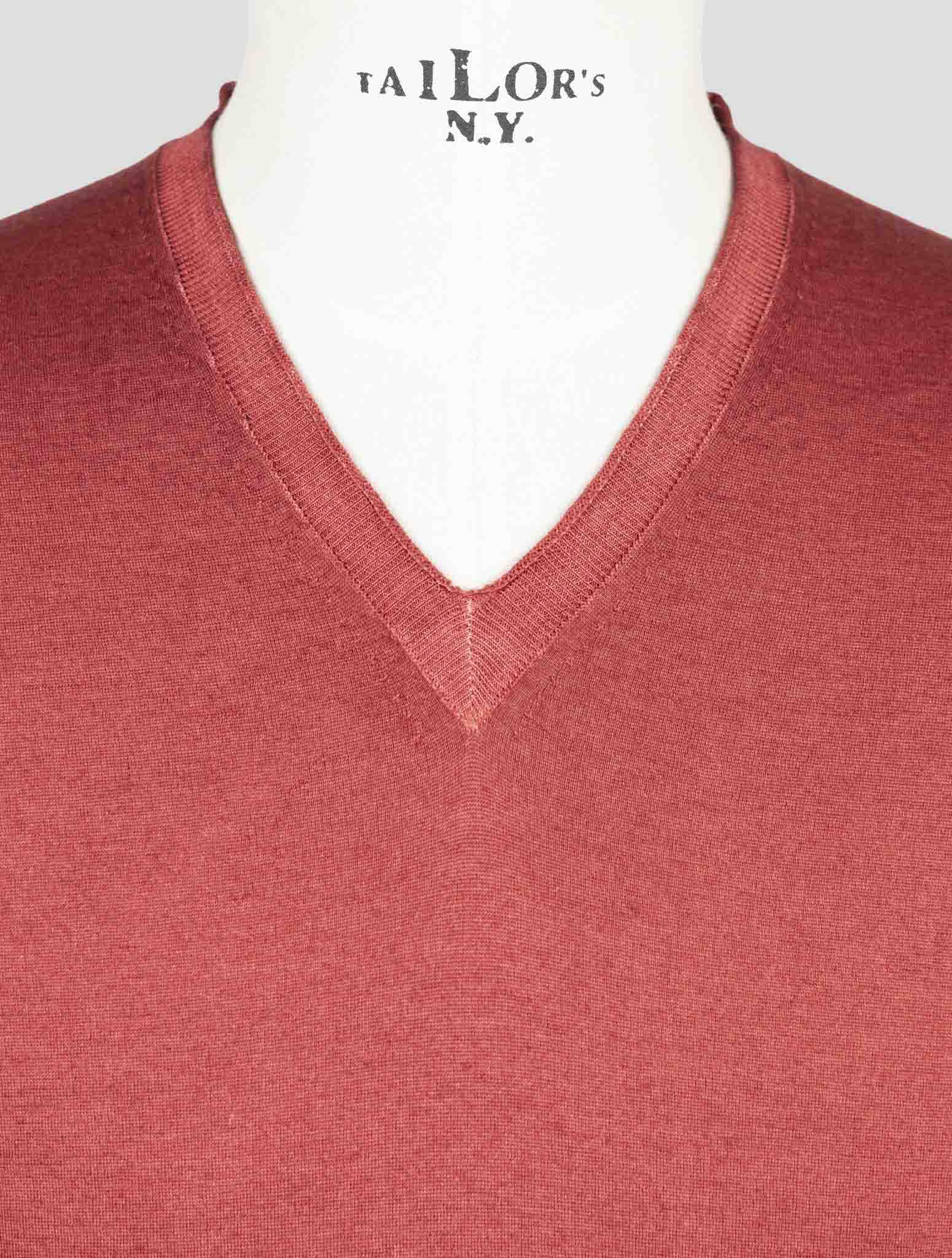 Kiton Red Cashmere Silk Sweater V-Neck