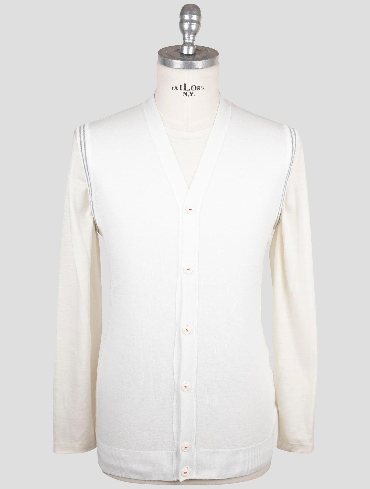 Kiton White Cotton Sweater Gilet Cardigan