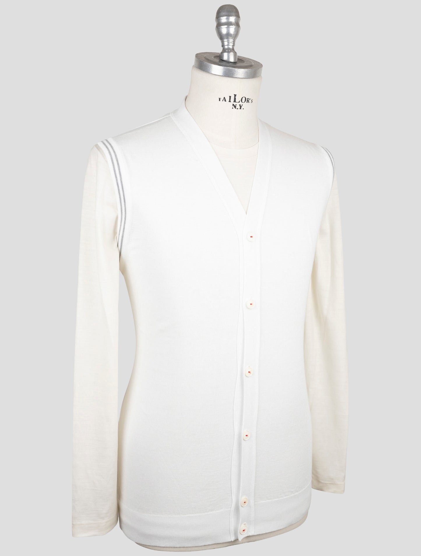 Kiton White Cotton Sweater Gilet Cardigan