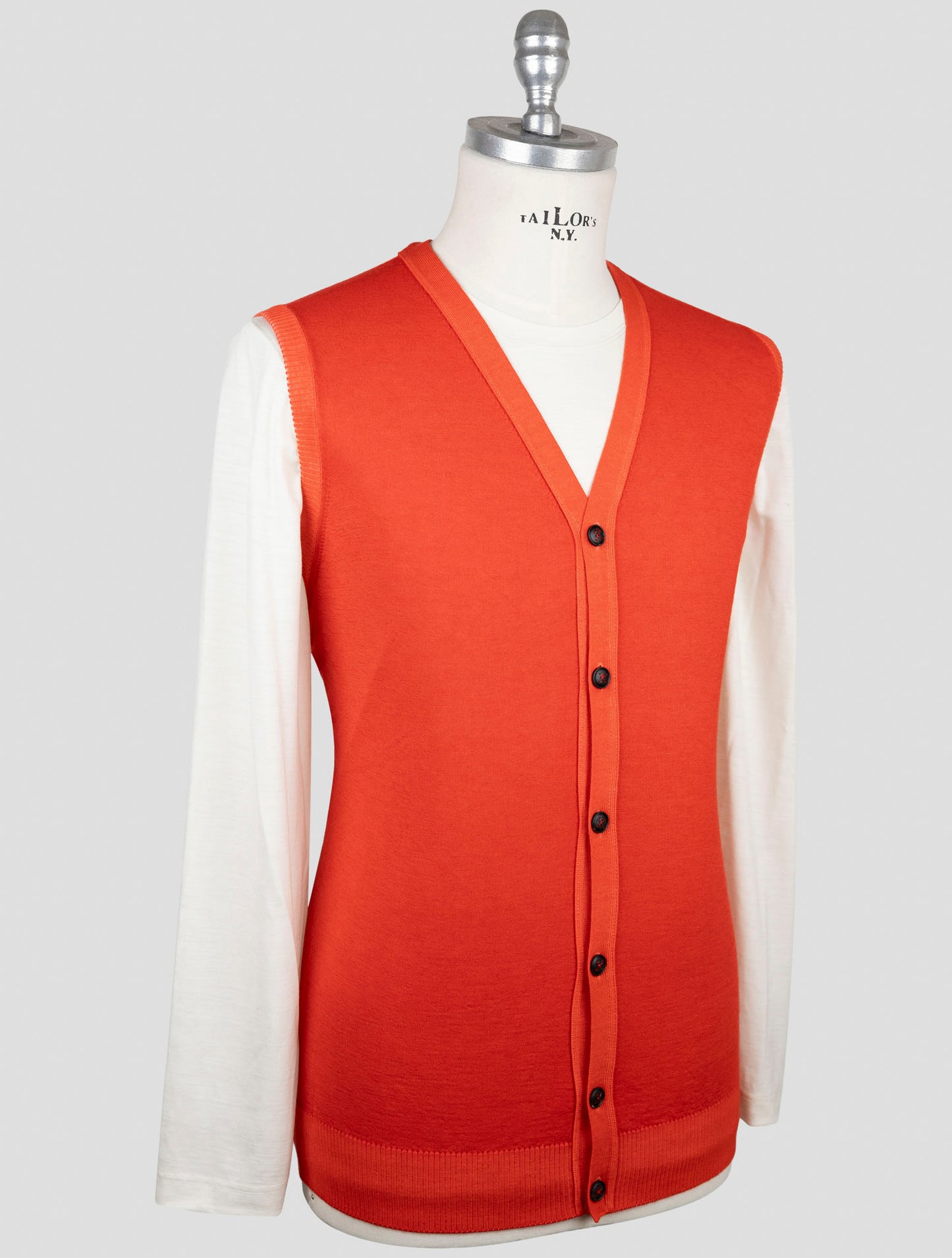 Kiton Red Cashmere Sweater Gilet Cardigan