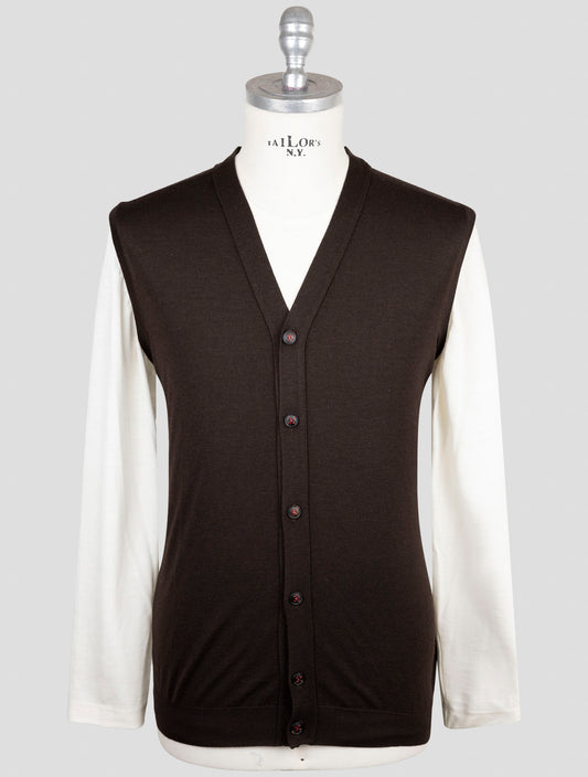 Kiton Brown Cashmere Silk Sweater Gilet Cardigan