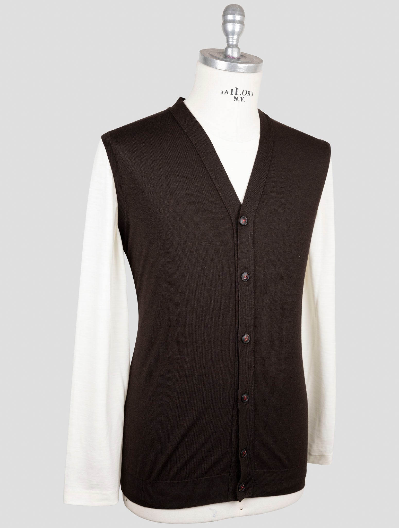Kiton Brown Cashmere Silk Sweater Gilet Cardigan