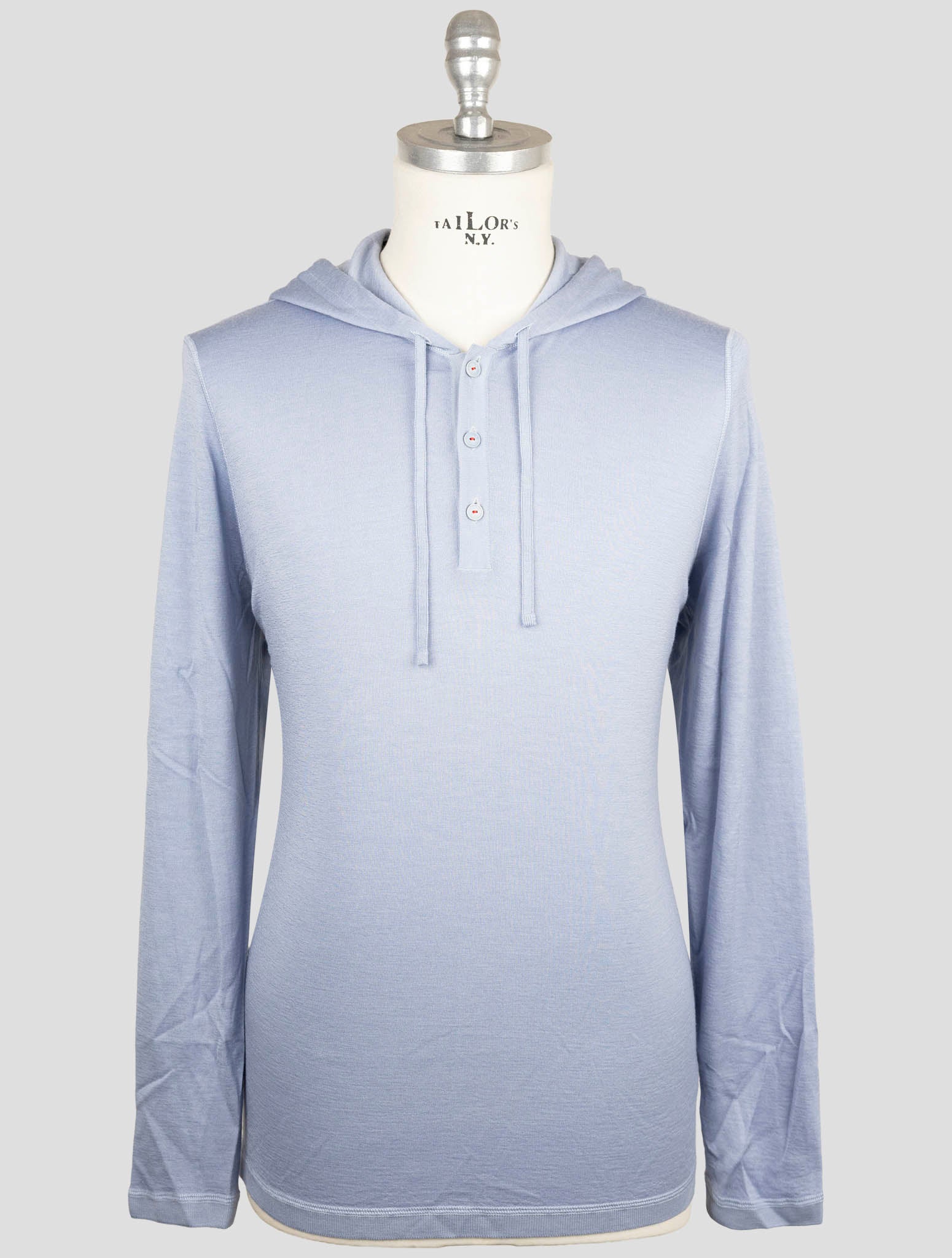 Kiton Light Blue Cashmere Silk Sweater Hoodie