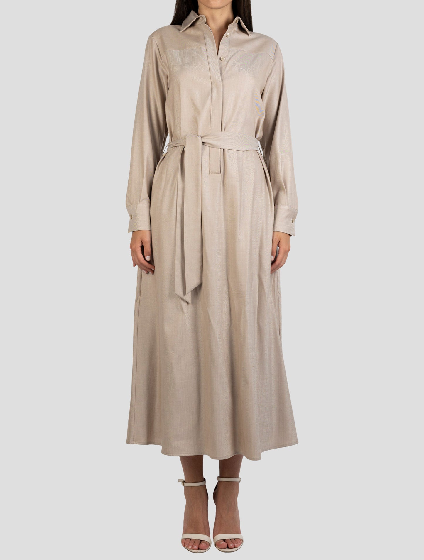 Kiton Beige Virgin Wool Silk Ea Dress