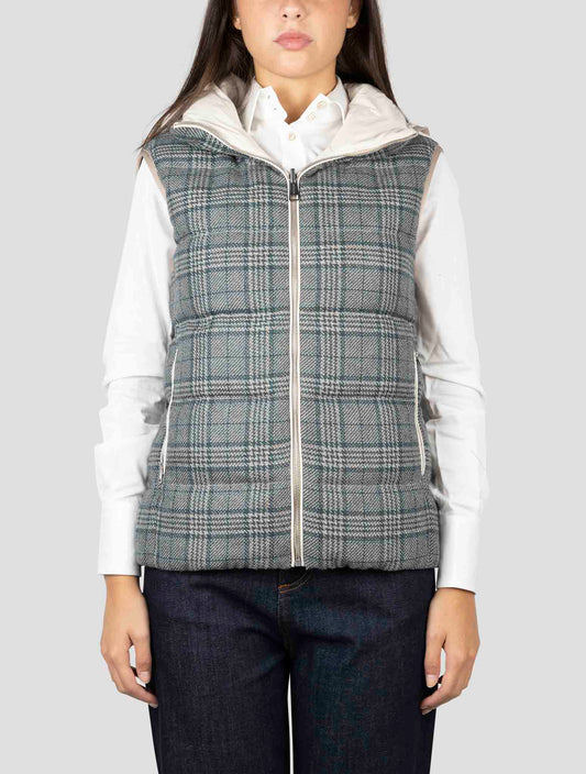 Kiton Green White Cashmere Silk Reverse Coat Gilet