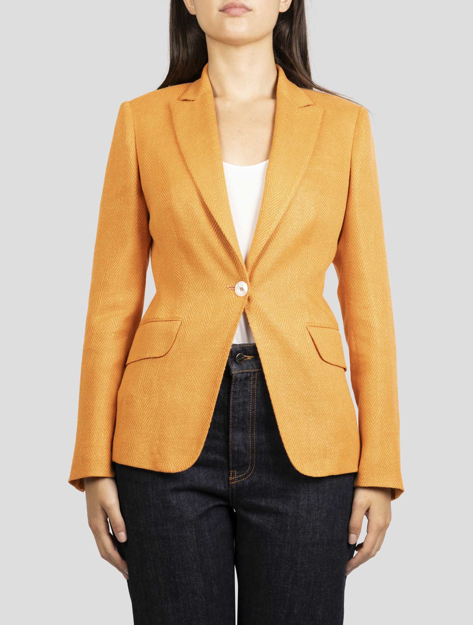 Kiton Premium Linen Wool Silk Women's Blazer Handmade Orange