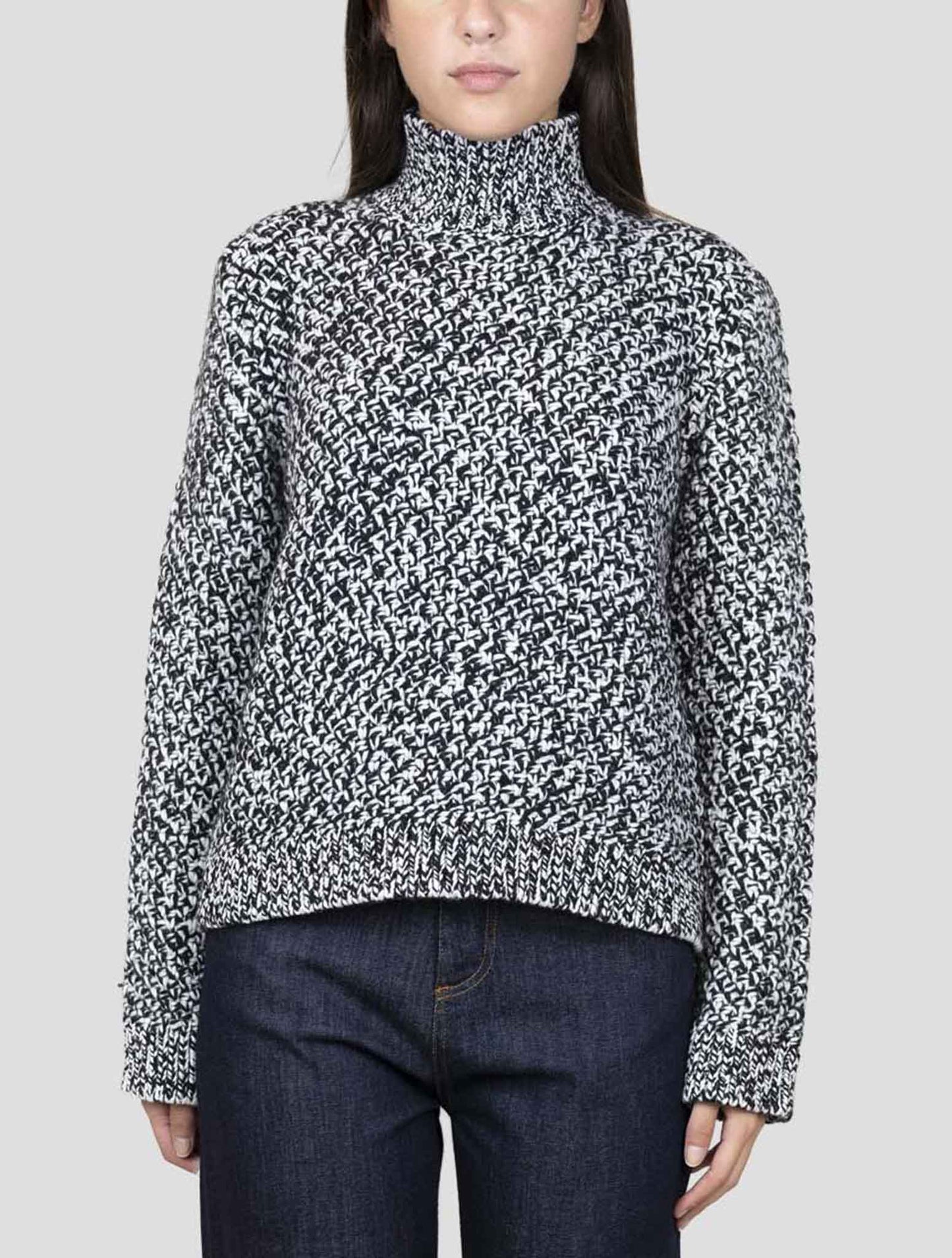 Kiton White Black Cashmere Sweater Turtleneck