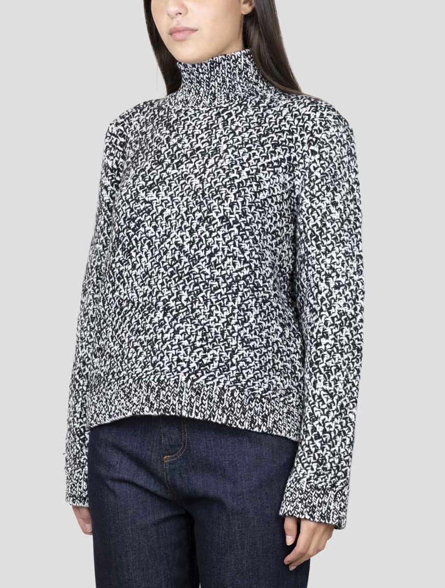 Kiton White Black Cashmere Sweater Turtleneck
