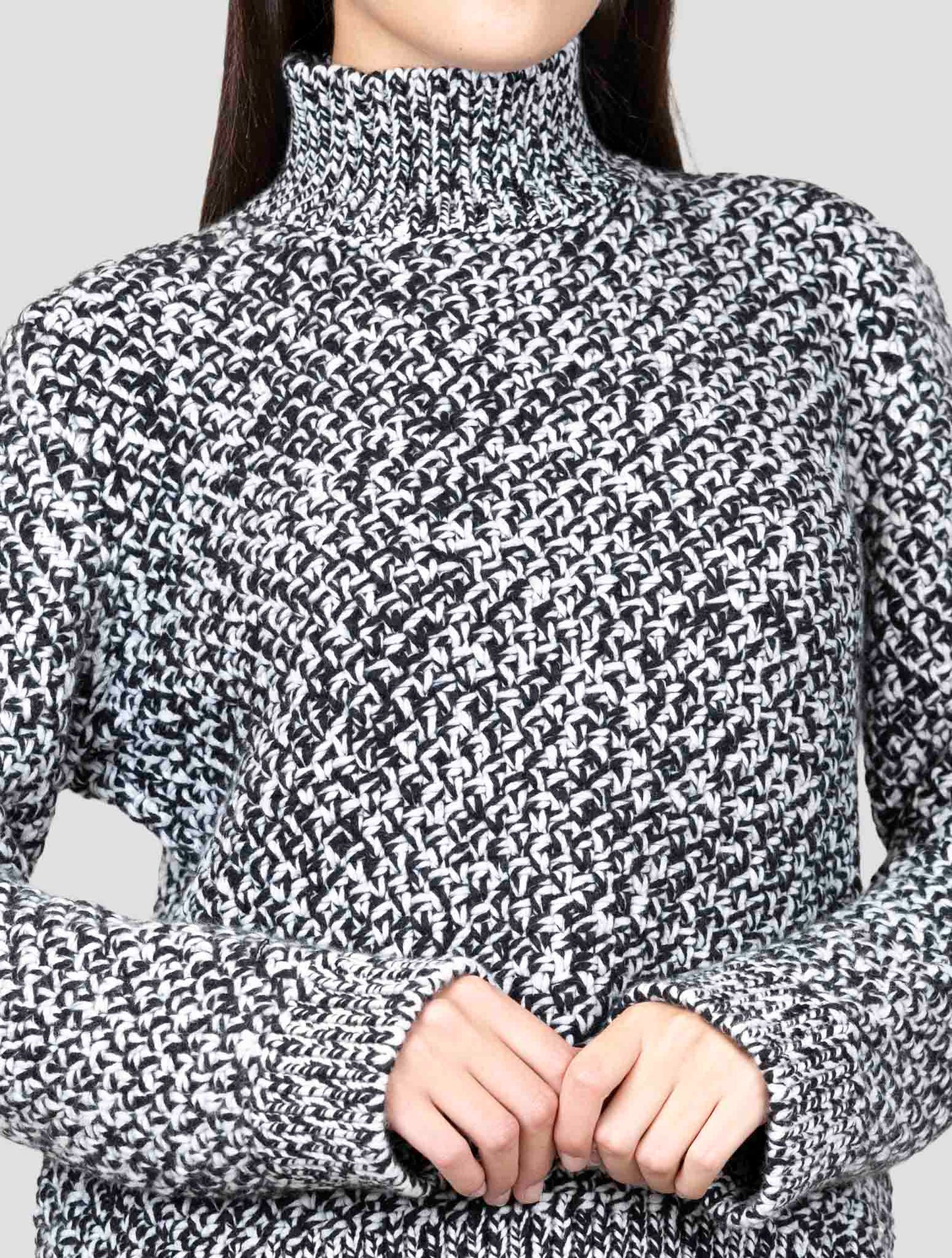 Kiton White Black Cashmere Sweater Turtleneck