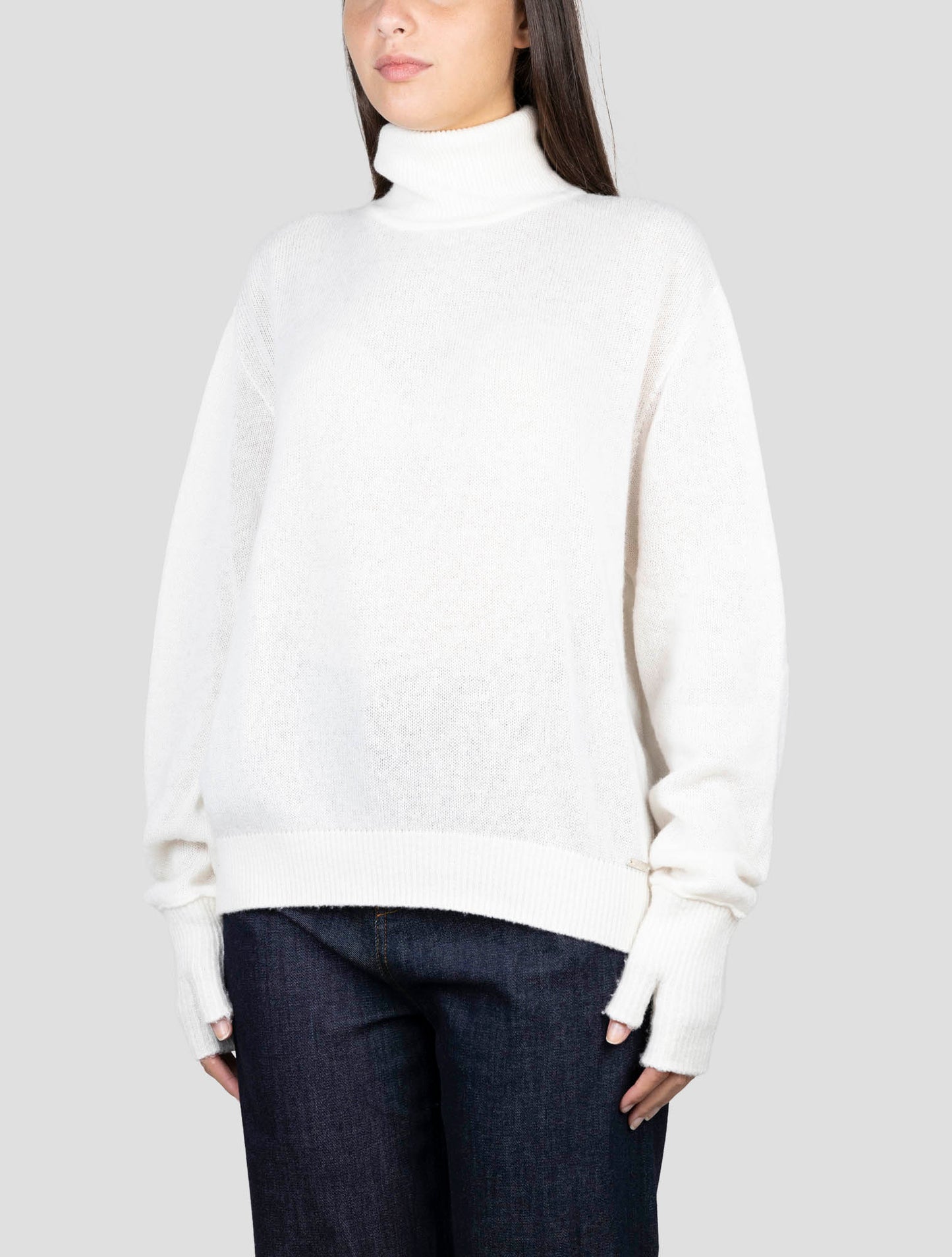 Kiton White Cashmere Silk Sweater Turtleneck
