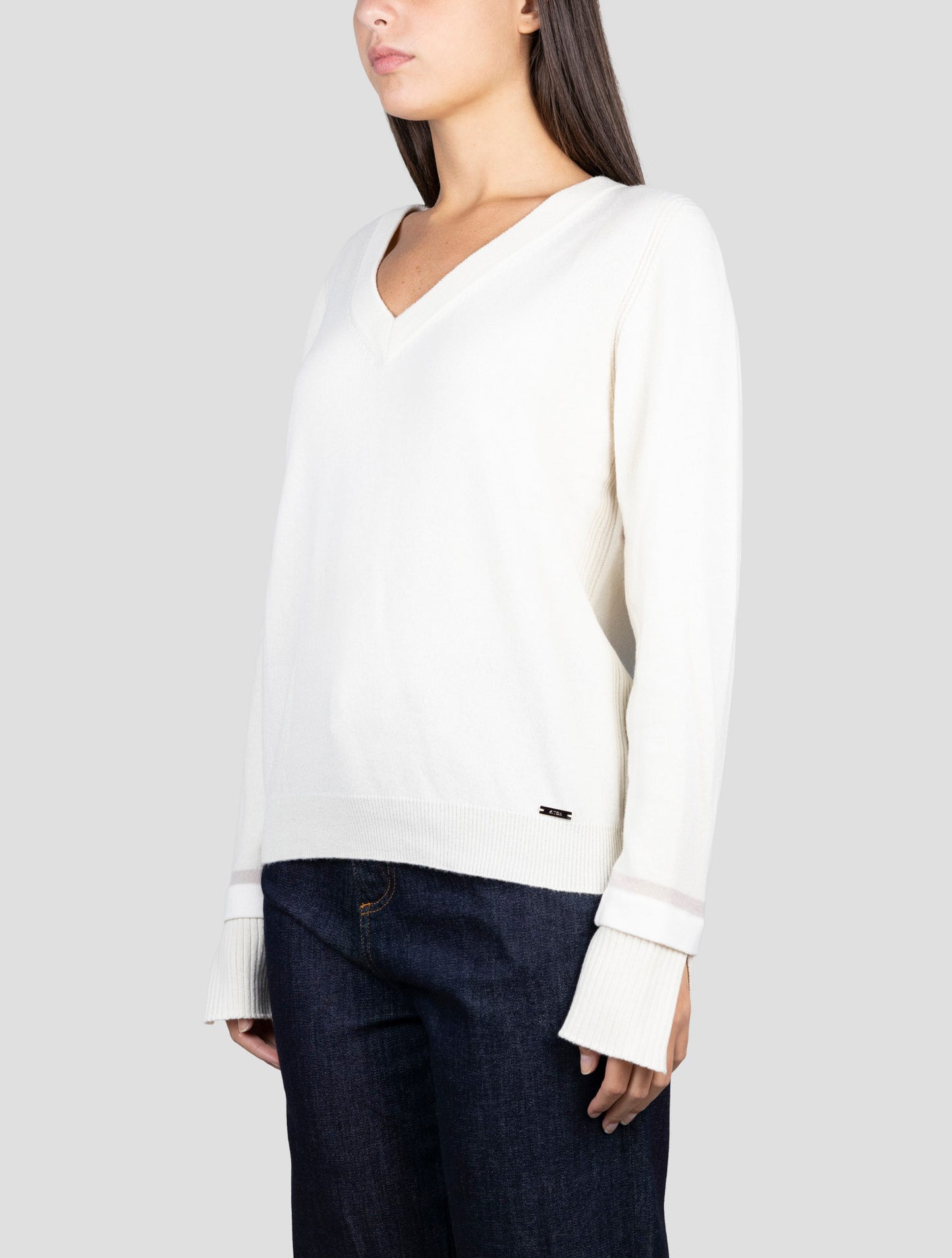 Kiton White Cashmere Sweater V-Neck