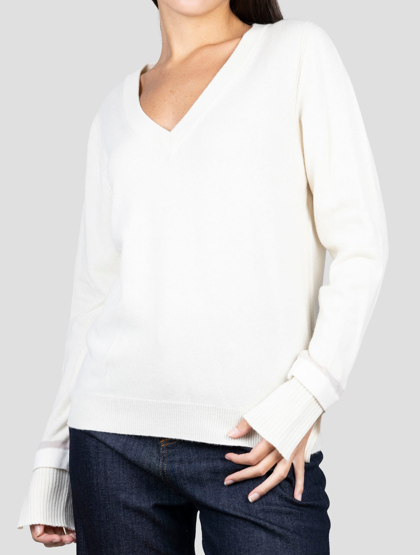 Kiton White Cashmere Sweater V-Neck
