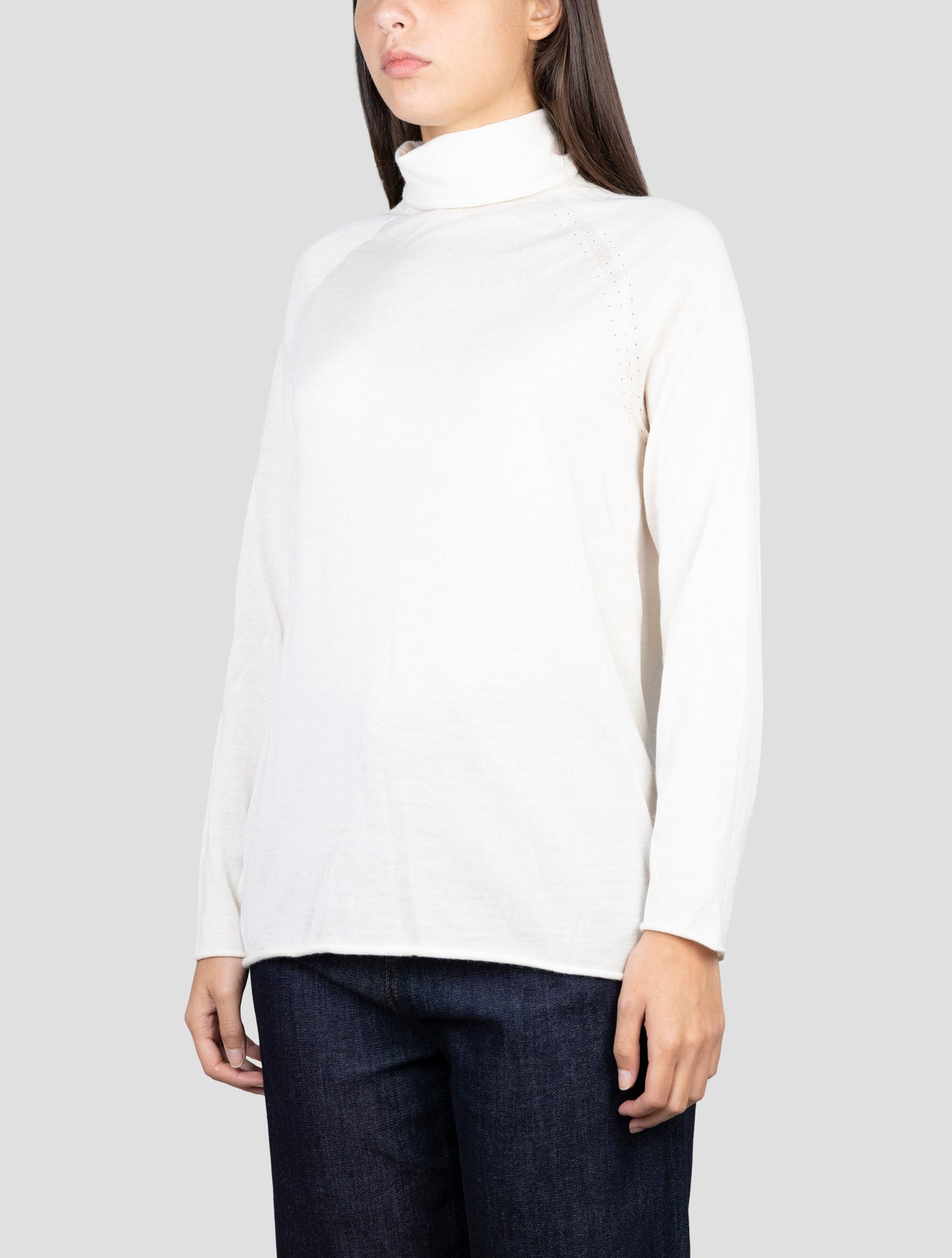 Kiton White Cashmere Silk Sweater Turtleneck